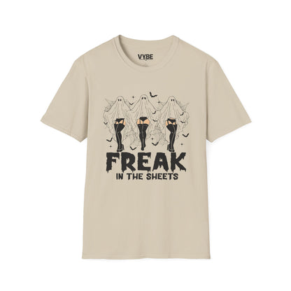 Halloween- Freak in the Sheets T-Shirt, Funny Graphic Tee, Halloween Costume, Gift for Sheet Lovers, Casual Wear, Horror Vibe - VYBE Shop