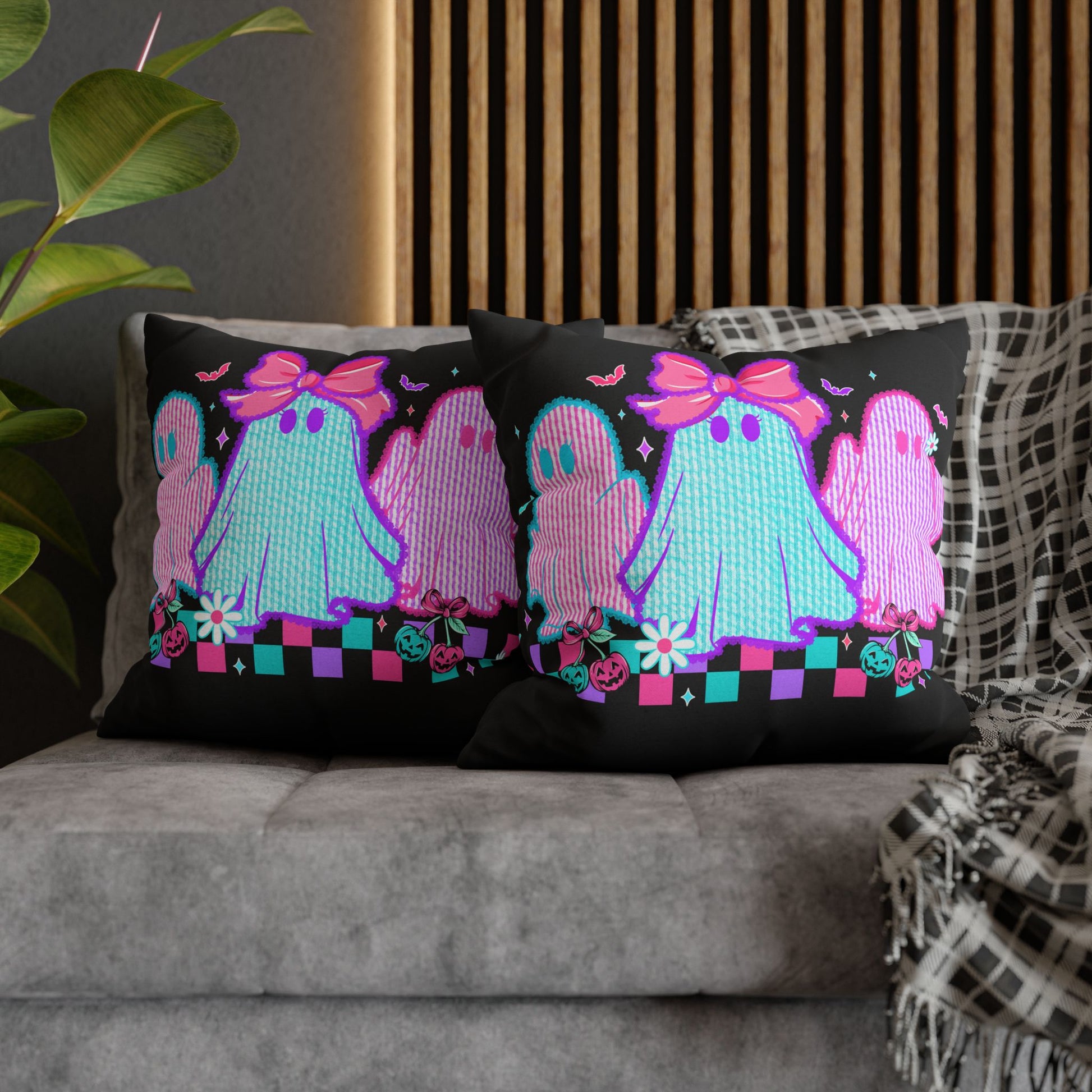 Colorful Ghost Pillowcase | Whimsical Halloween Decor, Spooky Home Accent Cushion Cover, Vibrant Ghost Design - VYBE Shop