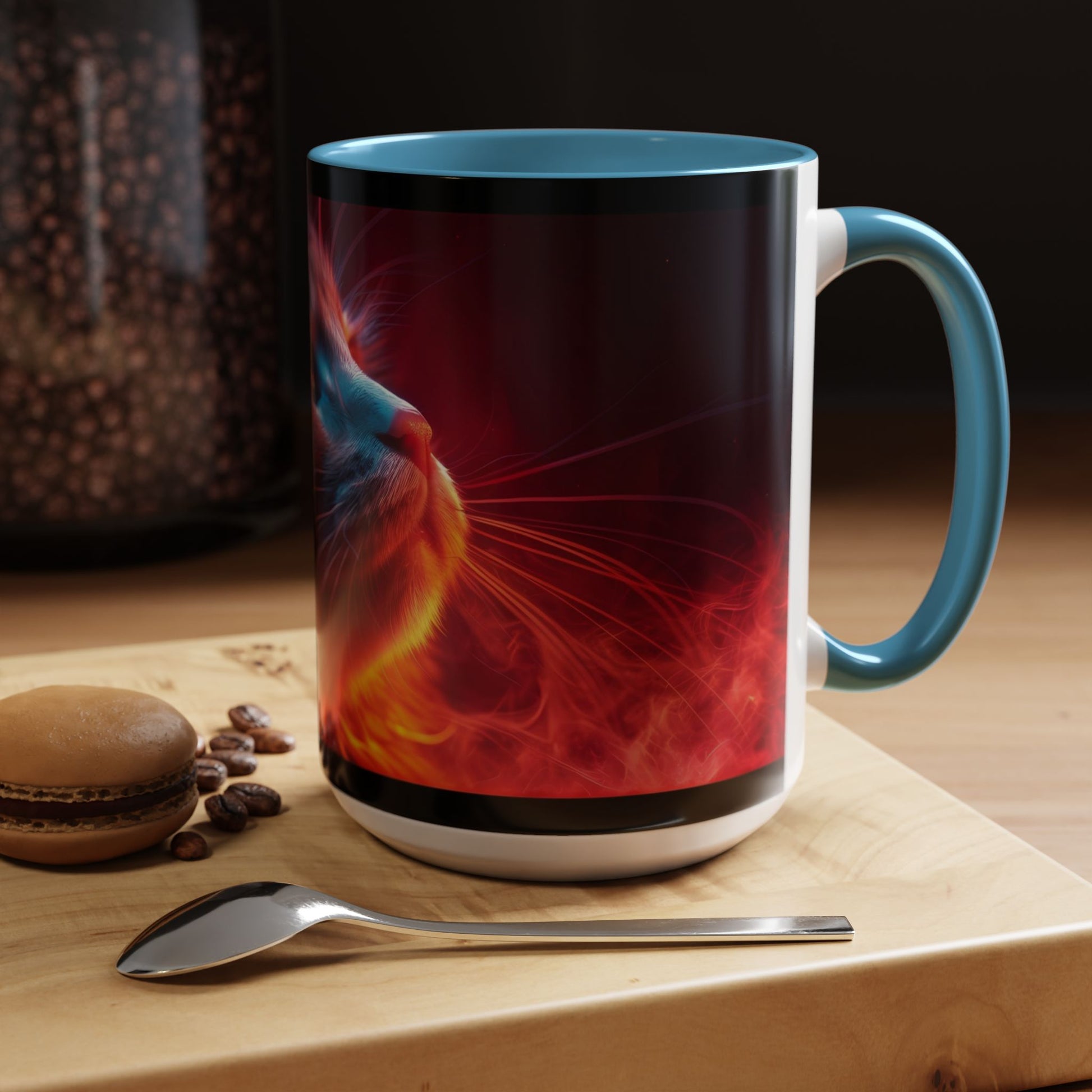 Cosmic Cat Coffee Mug - Vibrant Colorful Design, Cat Lover Gift, Unique Accented Mug, Pet Owner Gift, Cosmic Art Drinkware - VYBE