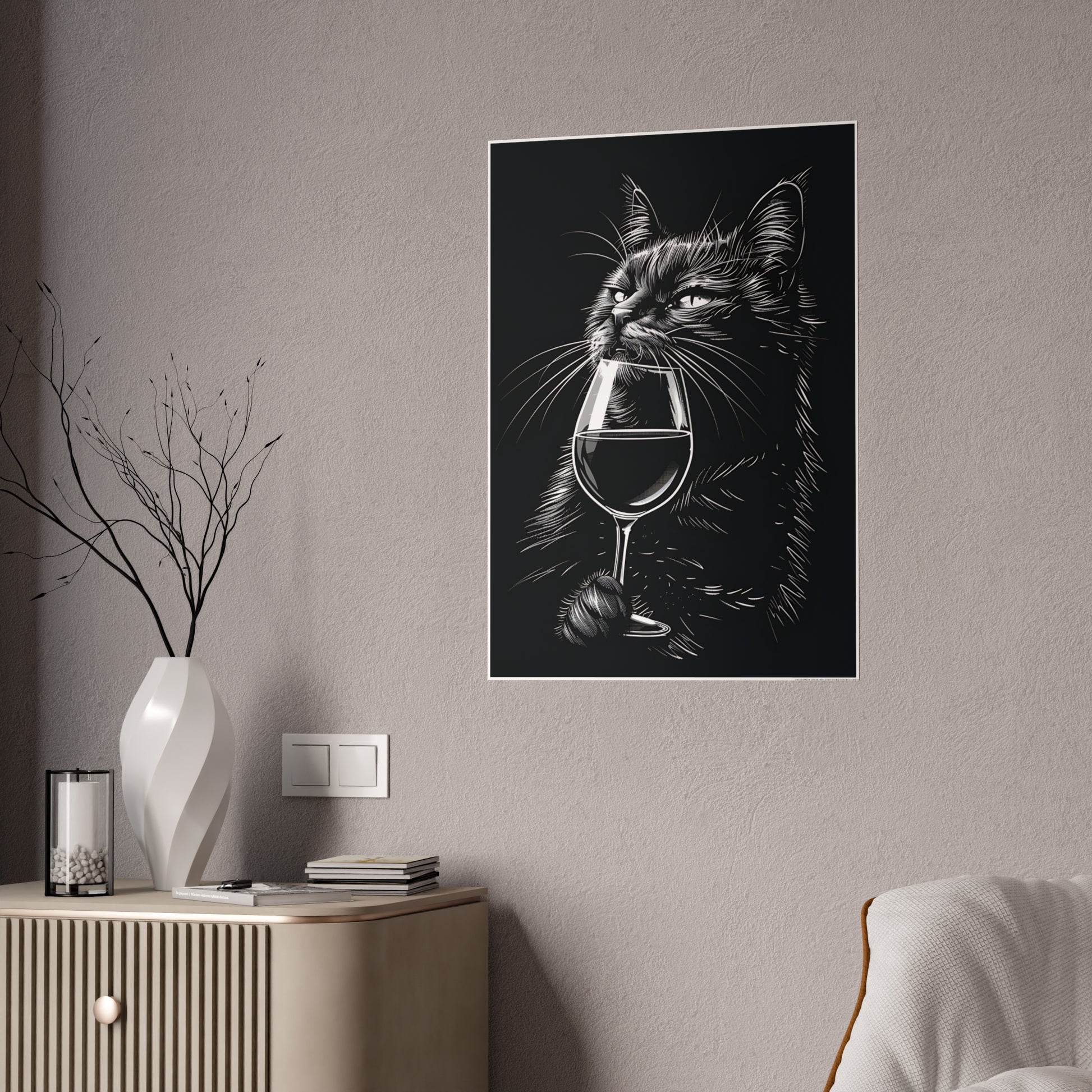 Cat Chic Cat Art Poster, Wine Lover Decor, Cat Poster, Pet Lover Gift, Wall Art Print - VYBE Shop