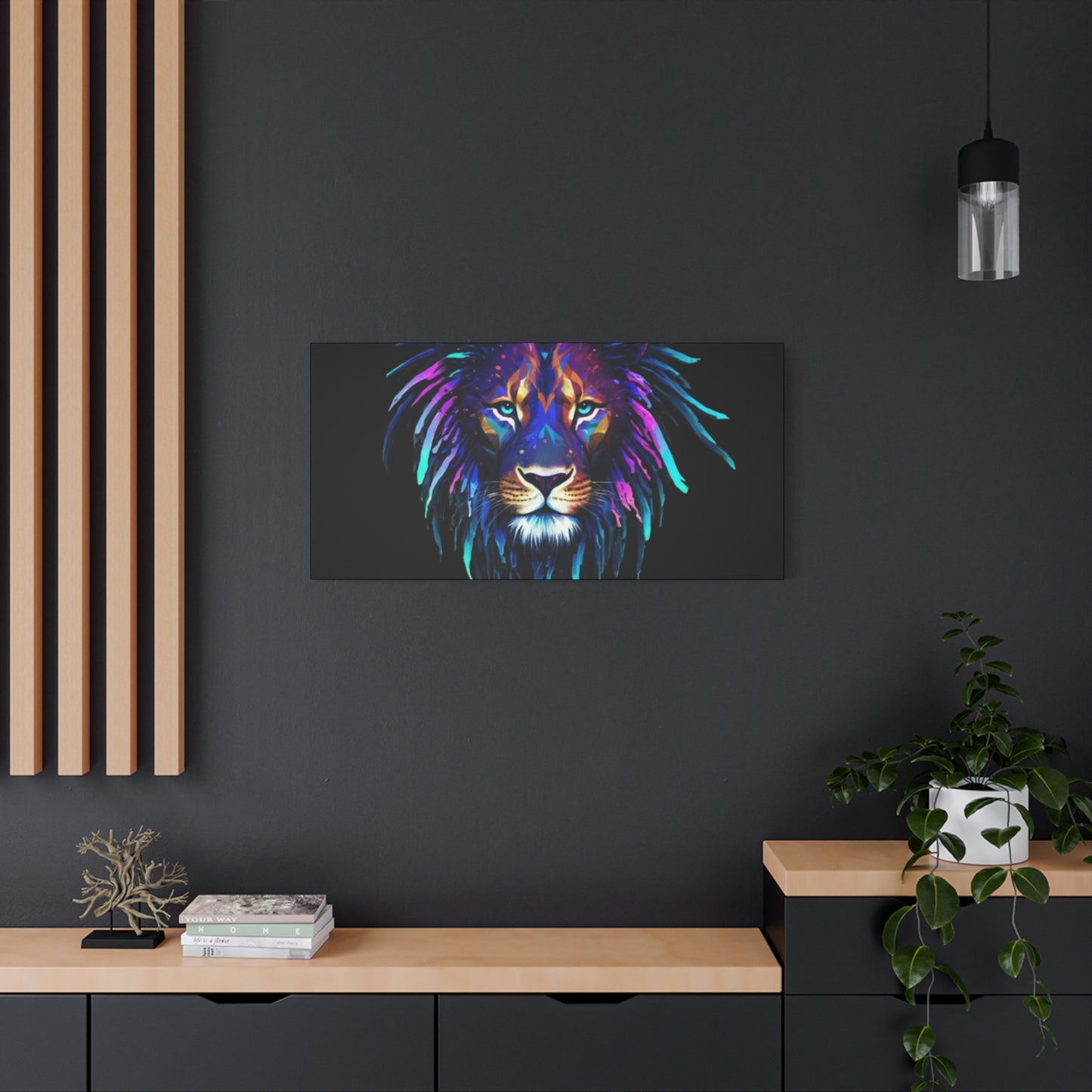 Neon Lion Canvas Wall Art, Colorful Home Decor, Animal Lover Gift, Jungle Theme Room Decoration, Unique Artwork for Living Room, [...] - VYBE Shop
