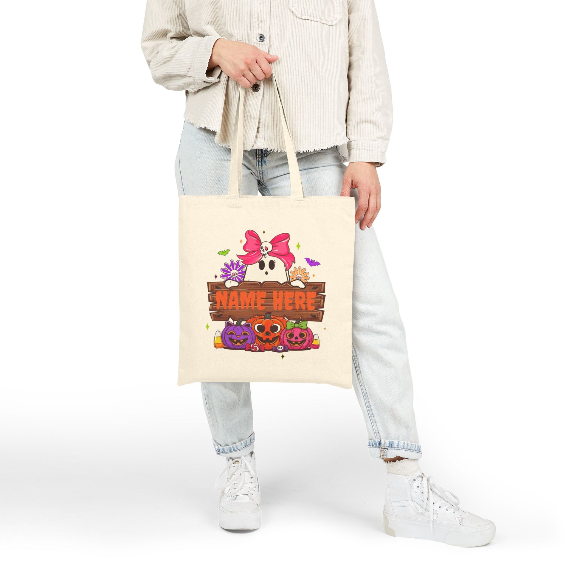 Cute Customizable Halloween Tote Bag, Spooky Canvas Bag, Personalized Trick or Treat Bag, Eco-Friendly - VYBE Shop