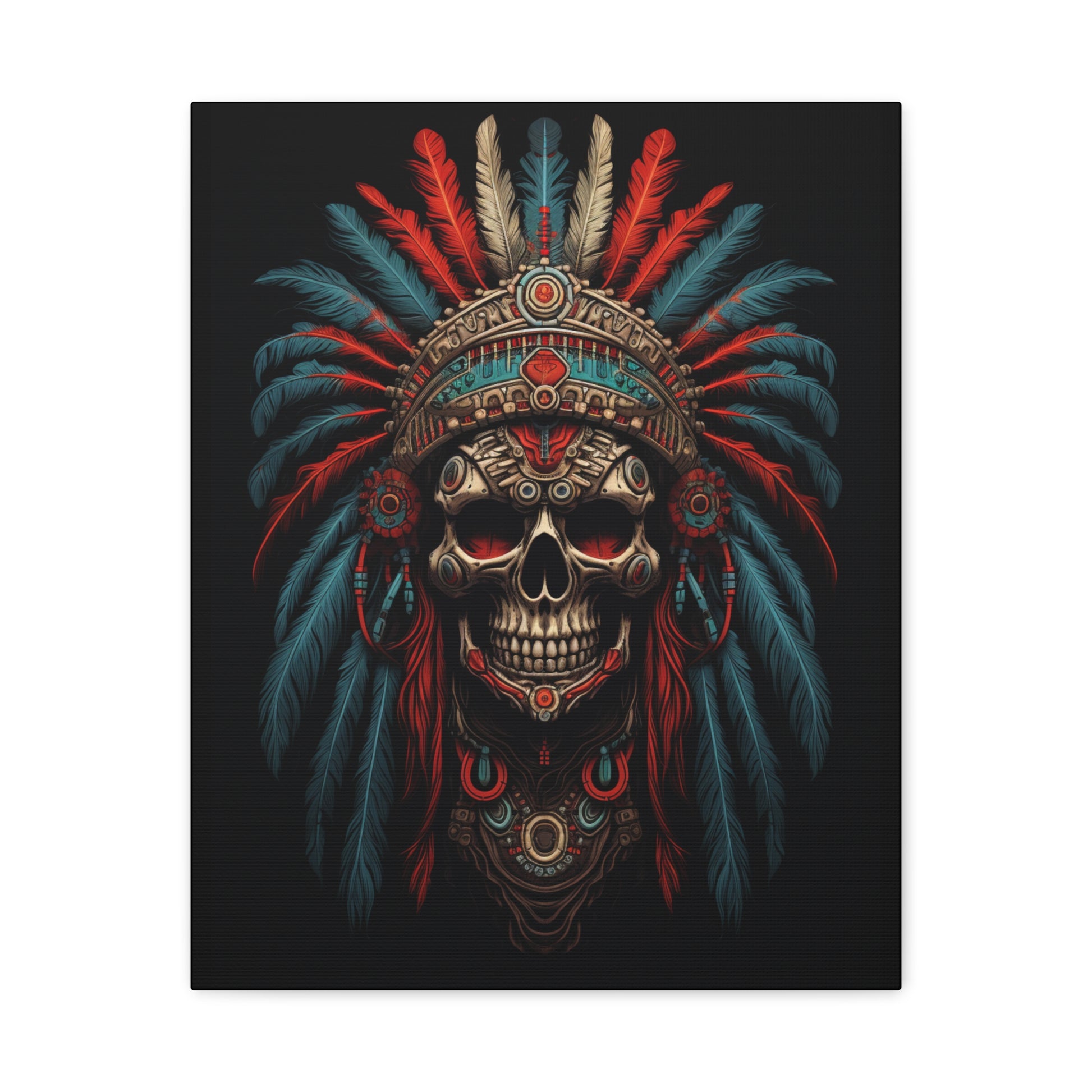 Skull Warrior Canvas Art Print, Stretched Artwork for Home Decor, Tribal Wall Art, Unique Gift, Boho Aesthetic - VYBE Shop