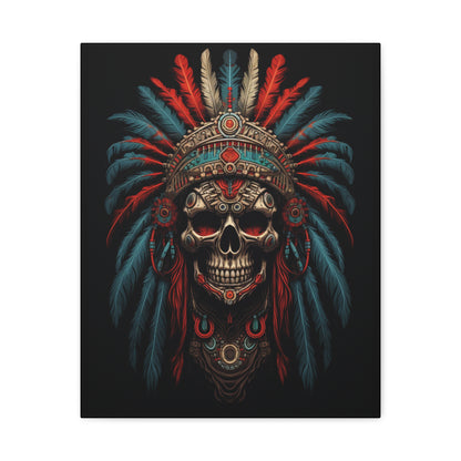 Skull Warrior Canvas Art Print, Stretched Artwork for Home Decor, Tribal Wall Art, Unique Gift, Boho Aesthetic - VYBE Shop