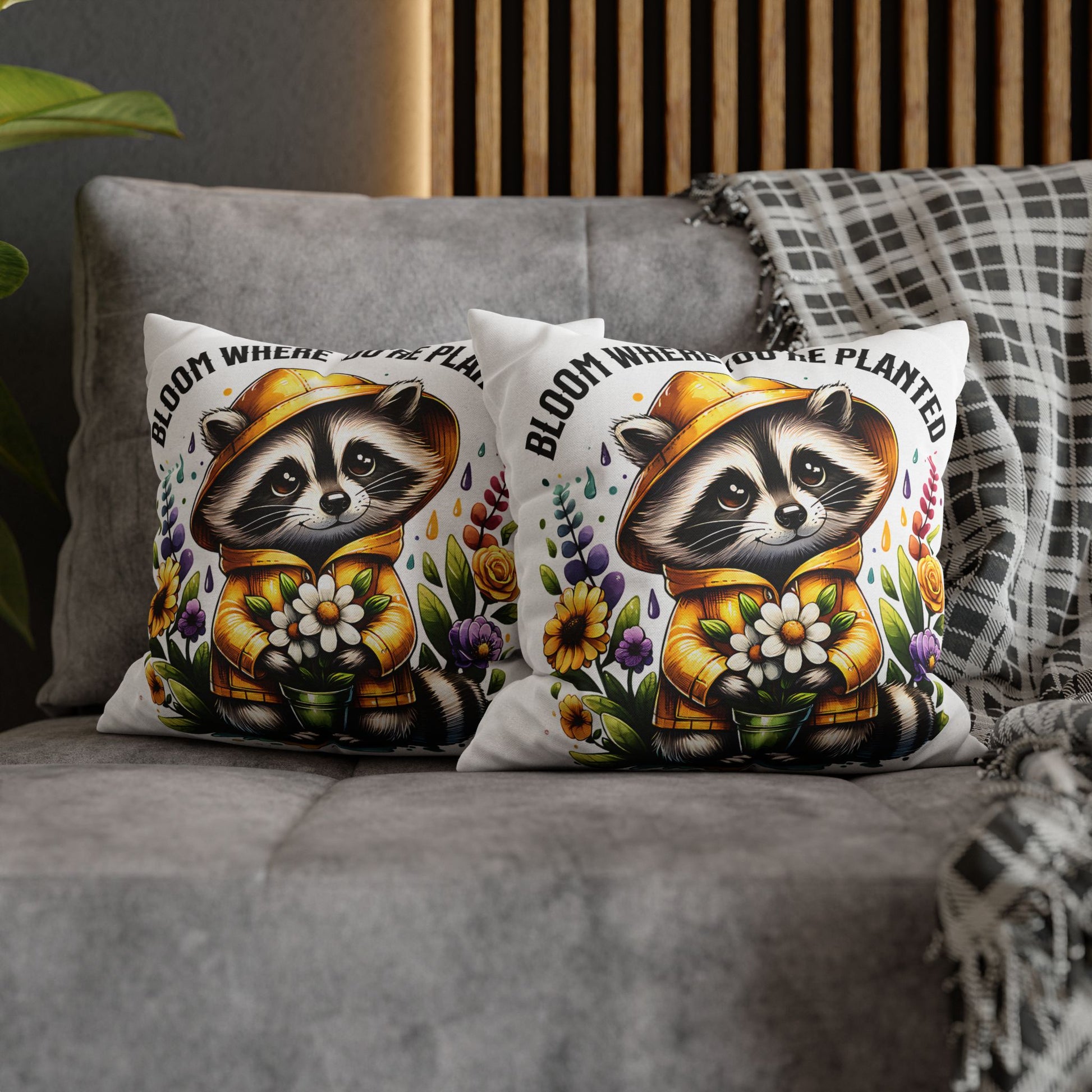 Bloom Where You're Planted Pillowcase - Cute Raccoon Decor and Cozy Home Accessory for Nature Lovers - VYBE Shop