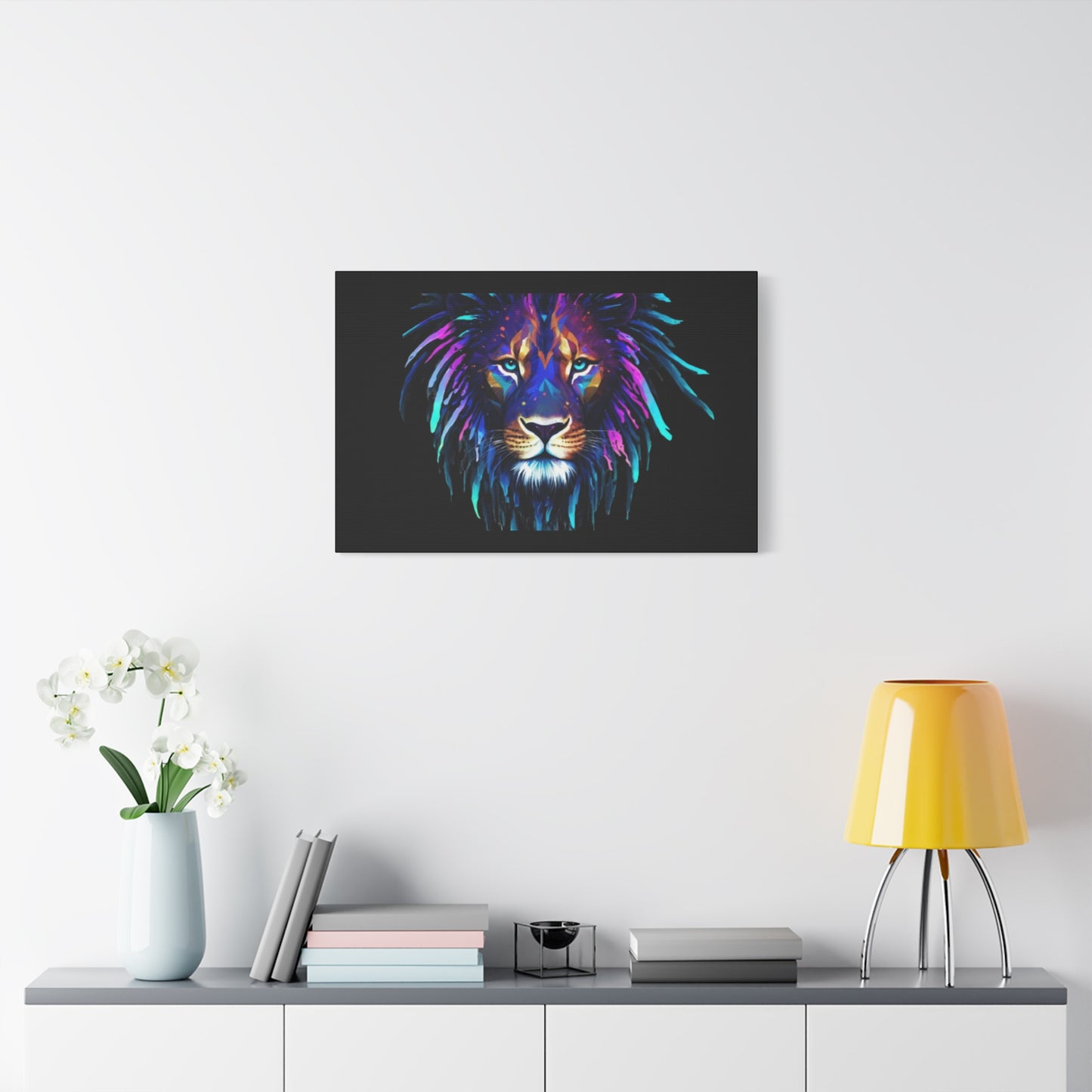 Neon Lion Canvas Wall Art, Colorful Home Decor, Animal Lover Gift, Jungle Theme Room Decoration, Unique Artwork for Living Room, [...] - VYBE Shop