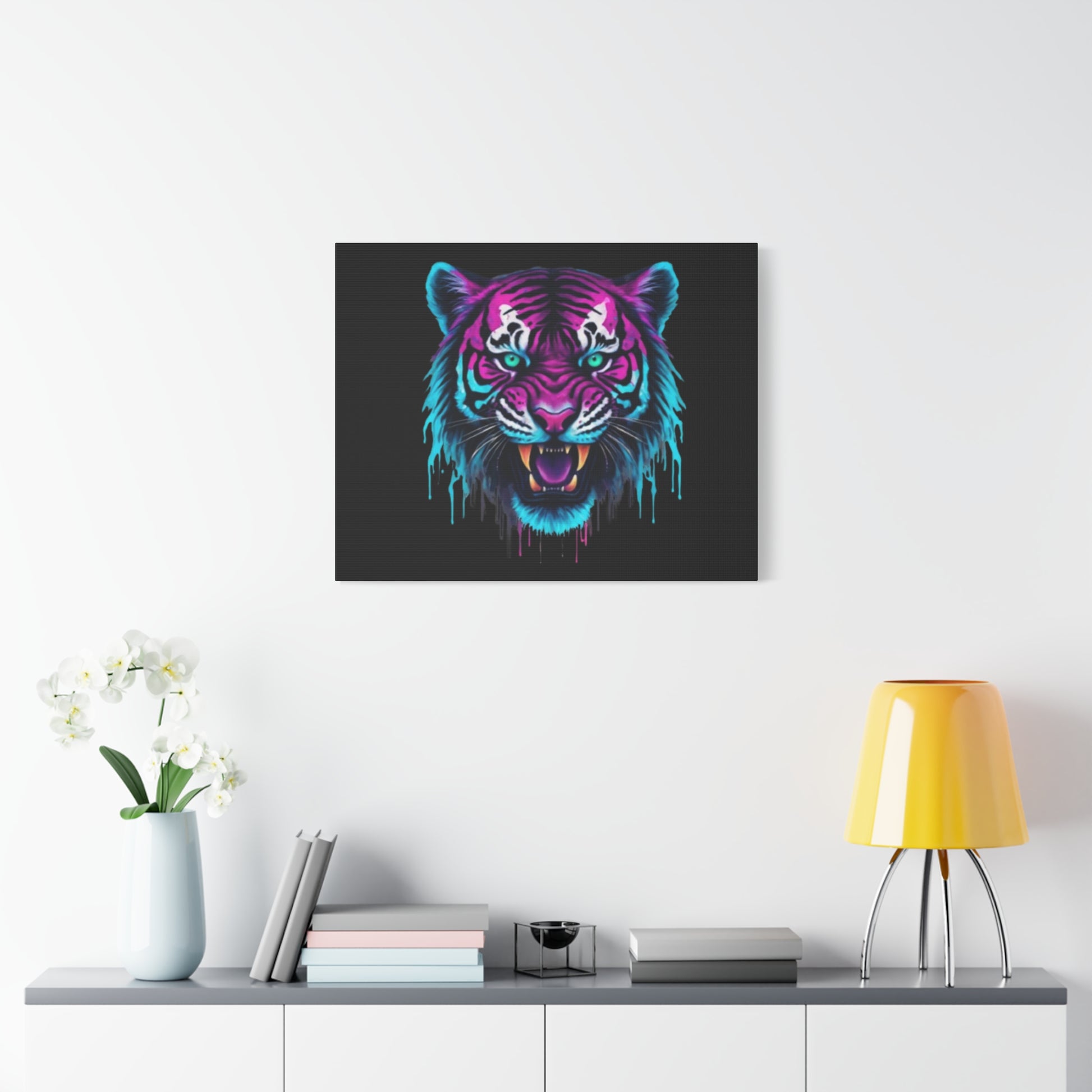 Neon Tiger Canvas Art, Wall Decor, Colorful Animal Artwork, Home Interior, Gift for Animal Lovers, Unique Wall Hanging - VYBE Shop