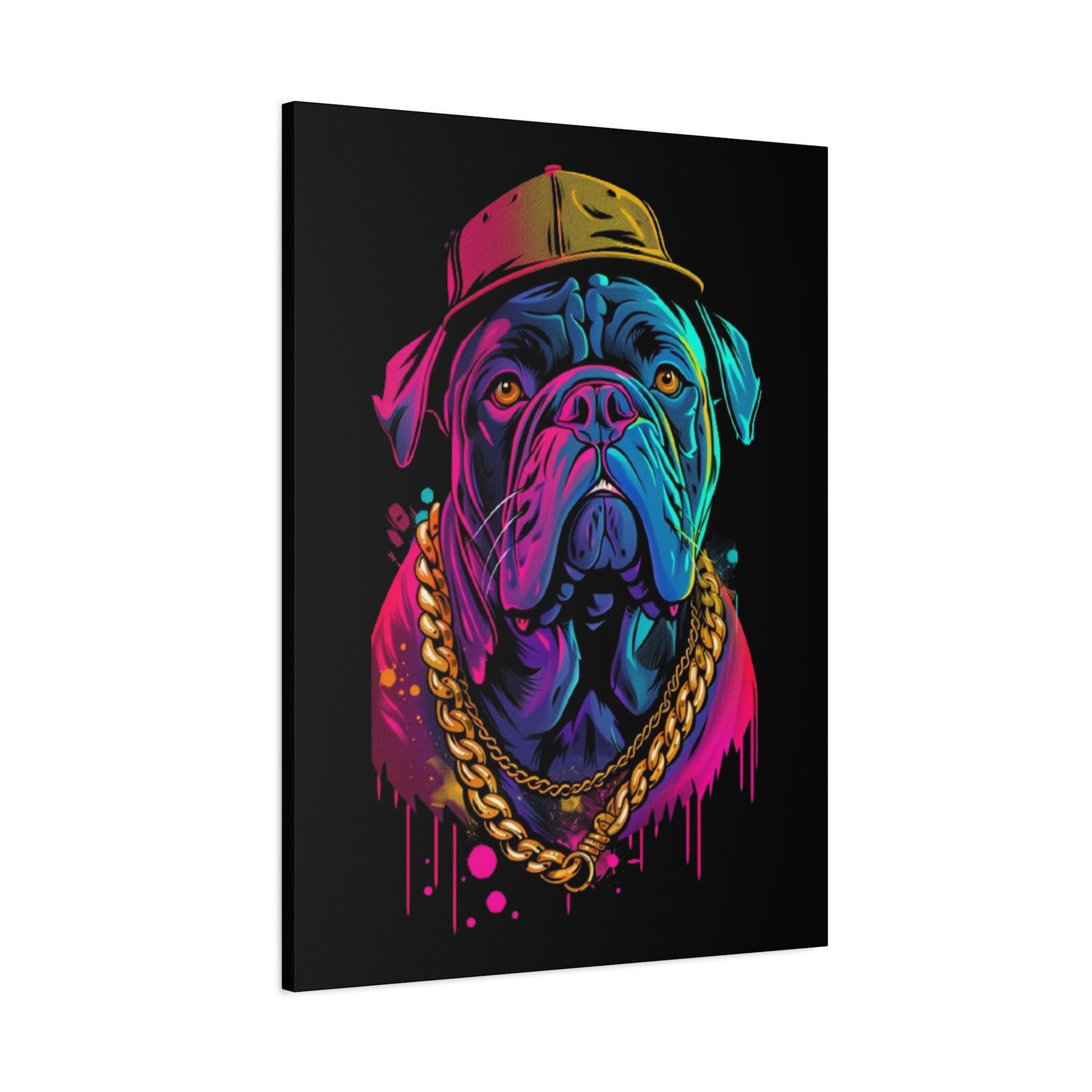 Neon Bulldog Canvas Art, Colorful Dog Wall Decor, Funky Pet Portrait, Dog Lover Gift, Unique Home Decoration - VYBE Shop