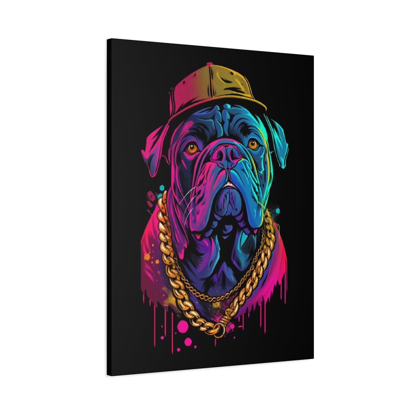 Neon Bulldog Canvas Art, Colorful Dog Wall Decor, Funky Pet Portrait, Dog Lover Gift, Unique Home Decoration - VYBE Shop