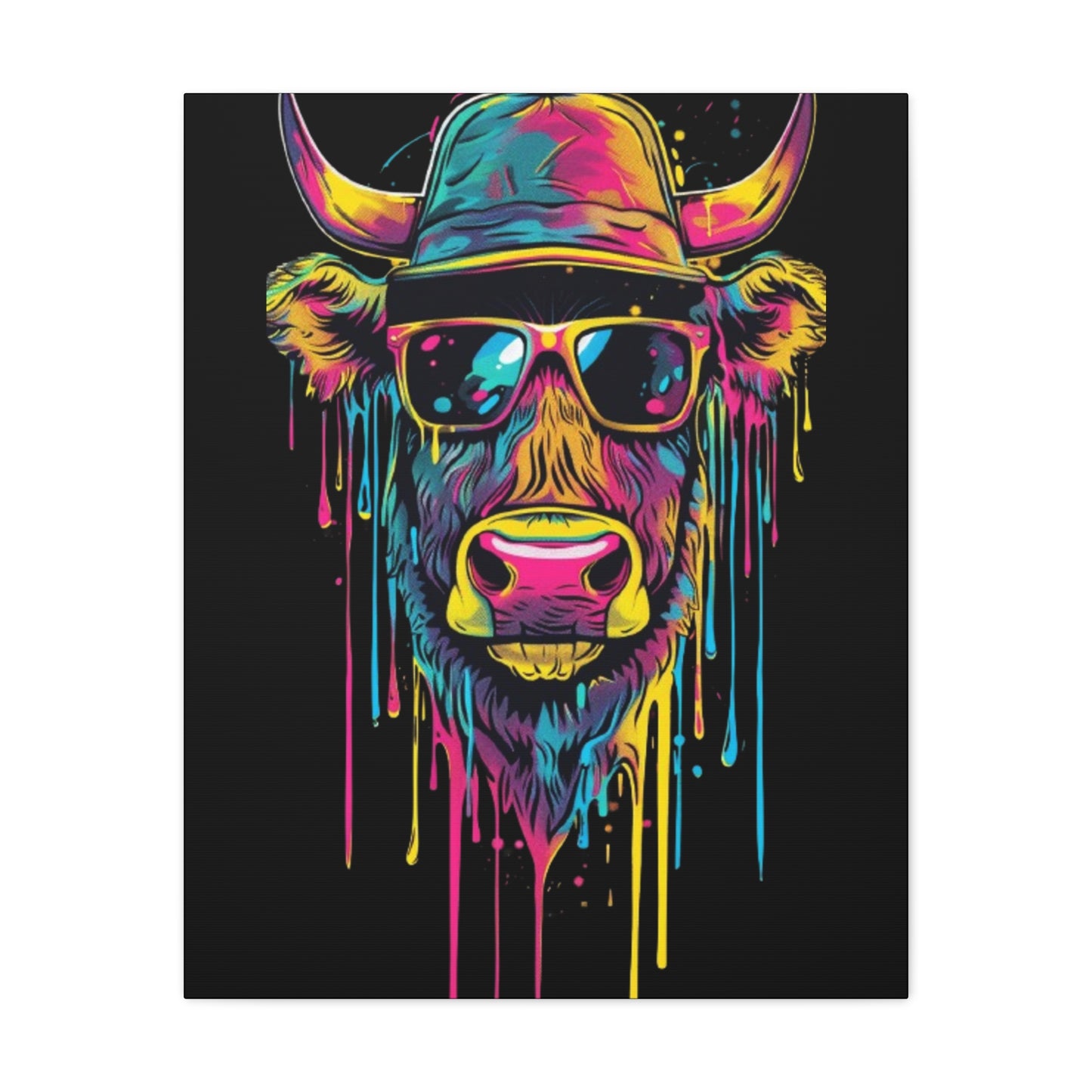 Neon Cow Canvas Wall Art, Funky Cow Print for Home Decor, Cow Lover Gift, Bright Wall Hanging, Unique Art for Living Room - VYBE Shop