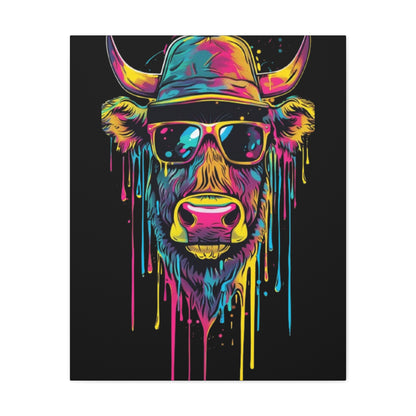 Neon Cow Canvas Wall Art, Funky Cow Print for Home Decor, Cow Lover Gift, Bright Wall Hanging, Unique Art for Living Room - VYBE Shop