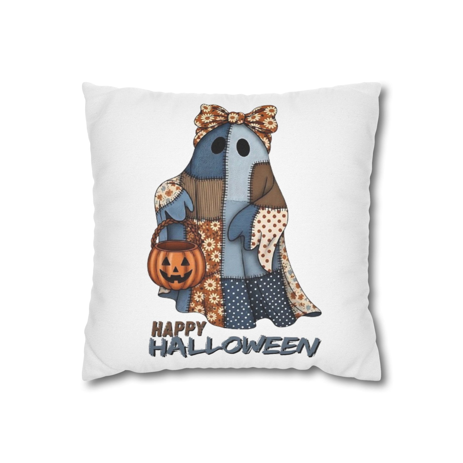 Halloween Ghost Pillowcase | Spun Polyester Cushion Cover, Fall Decor, Spooky Home, Cozy Halloween, Gift for Halloween Lovers - VYBE Shop