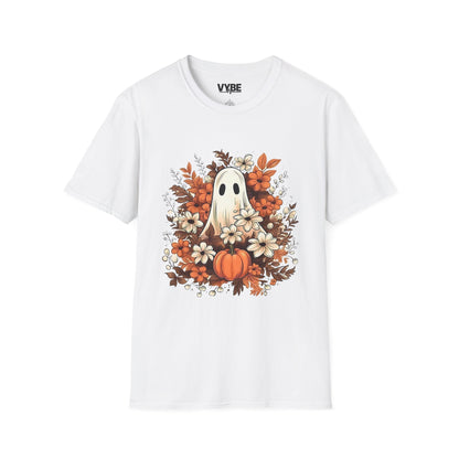 Fall- Ghost Unisex T-Shirt, Fall Apparel, Halloween Tee, Cute Pumpkin Shirt, Cozy Fall Fashion, Gift Idea for Halloween Lovers - VYBE Shop