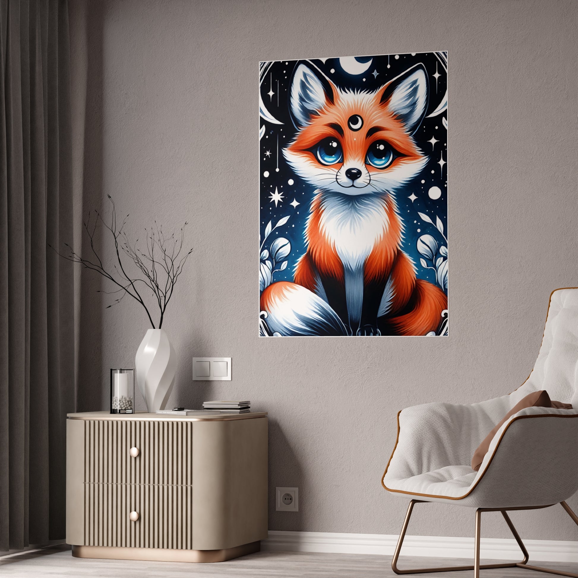 Glossy Fox Art Poster, Cute Animal Poster - VYBE Shop