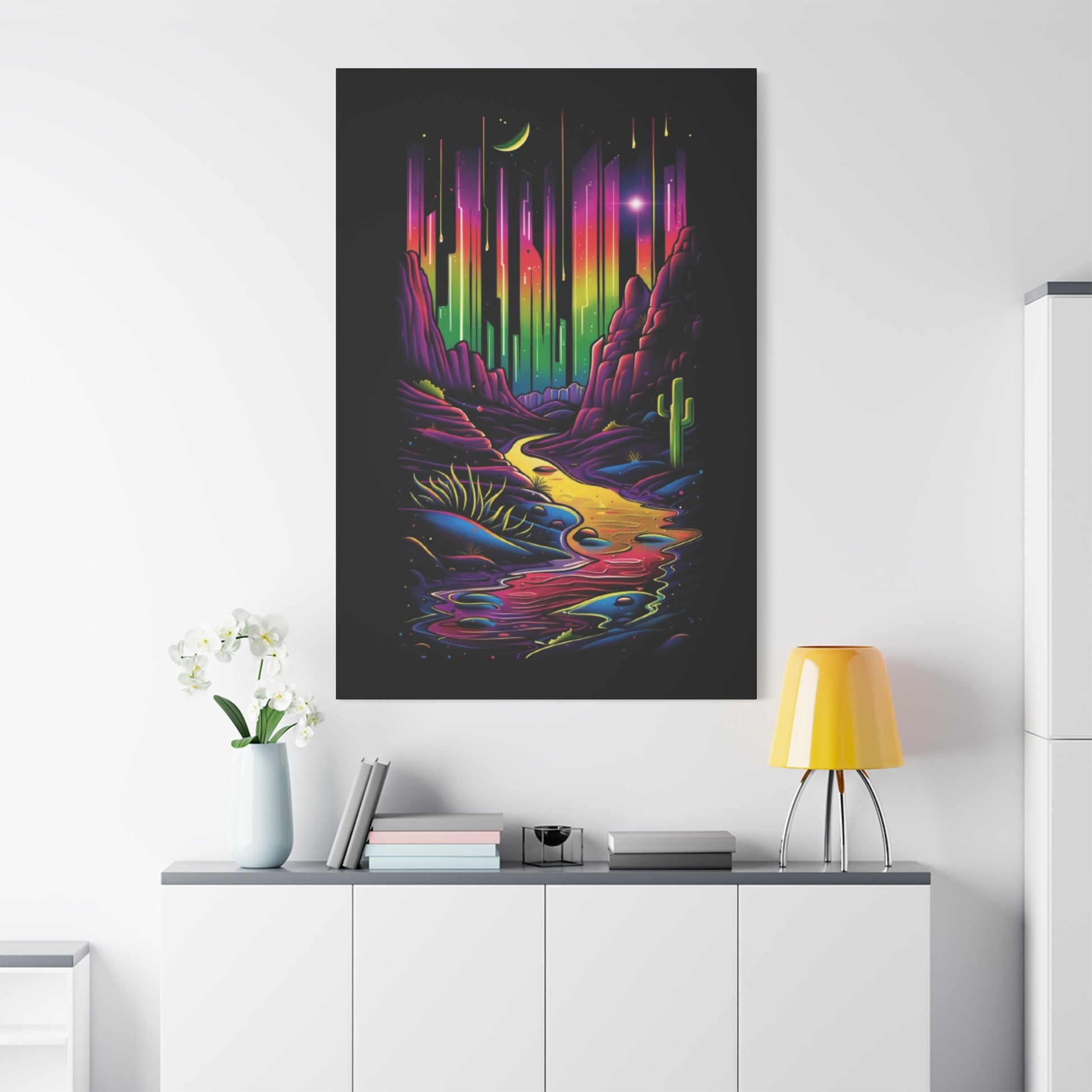 Neon Nature Canvas Art, Wall Decor, Colorful Landscape, Bohemian Home Decor, Gift for Art Lovers, Unique Wall Hanging - VYBE Shop