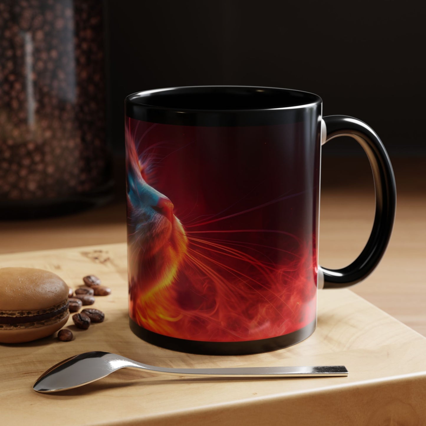 Cosmic Cat Coffee Mug - Vibrant Colorful Design, Cat Lover Gift, Unique Accented Mug, Pet Owner Gift, Cosmic Art Drinkware - VYBE