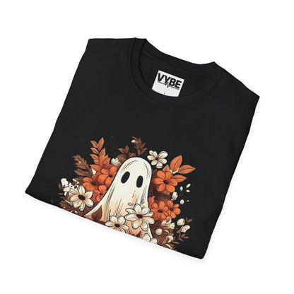 Fall- Ghost Unisex T-Shirt, Fall Apparel, Halloween Tee, Cute Pumpkin Shirt, Cozy Fall Fashion, Gift Idea for Halloween Lovers - VYBE Shop