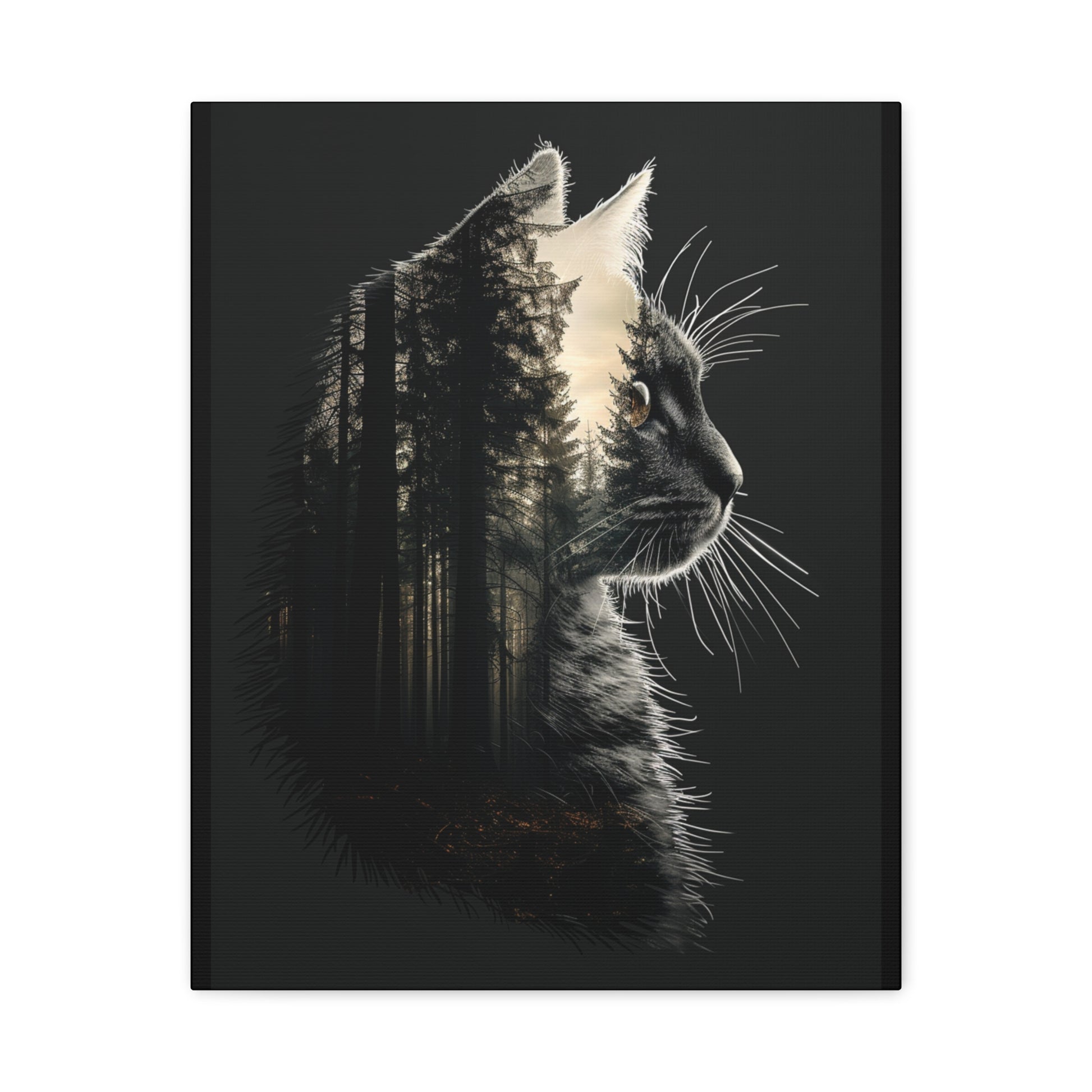Black Cat Forest Canvas Art, Cat Lover Decor, Unique Wall Artwork, Modern Home Decoration, Gift for Animal Lovers, Nature-Inspired Art - VYBE Shop