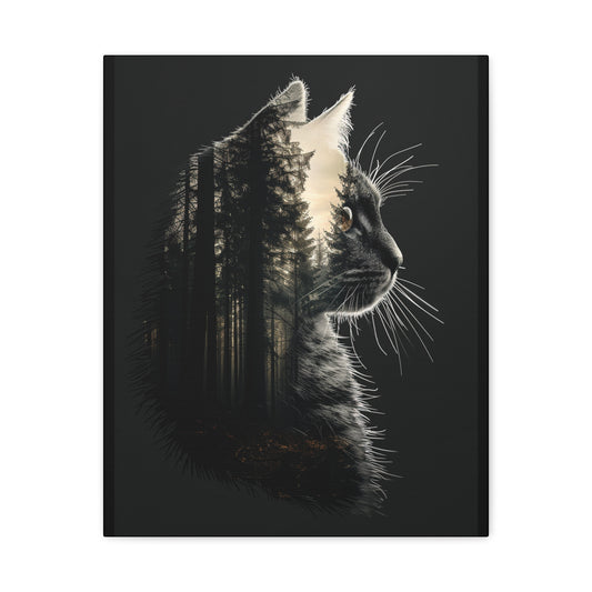 Black Cat Forest Canvas Art, Cat Lover Decor, Unique Wall Artwork, Modern Home Decoration, Gift for Animal Lovers, Nature-Inspired Art - VYBE Shop