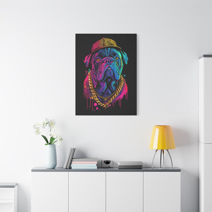 Neon Bulldog Canvas Art, Colorful Dog Wall Decor, Funky Pet Portrait, Dog Lover Gift, Unique Home Decoration - VYBE Shop