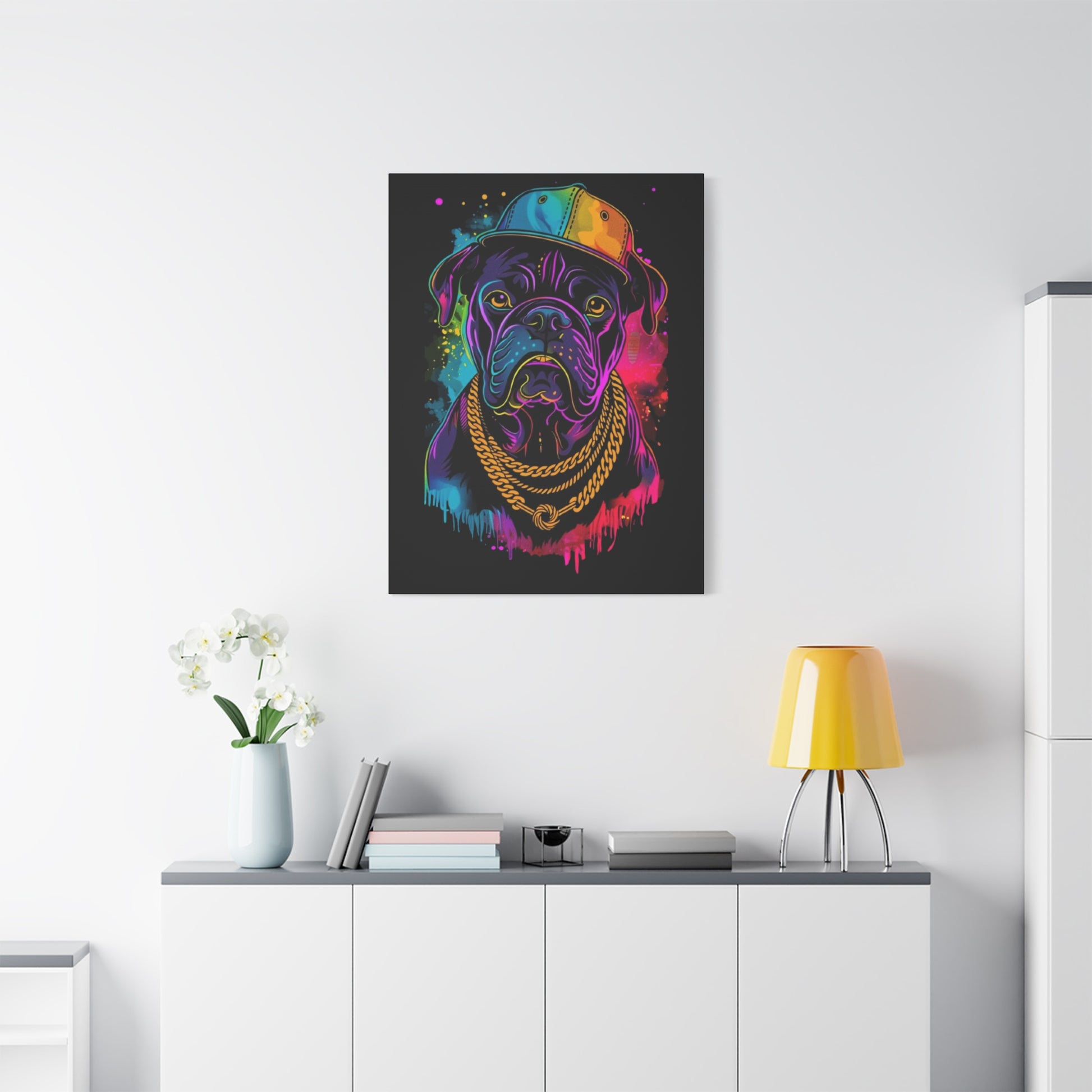 Neon Dog In Chain Matte Canvas, Stretched, 1.25" - VYBE Shop
