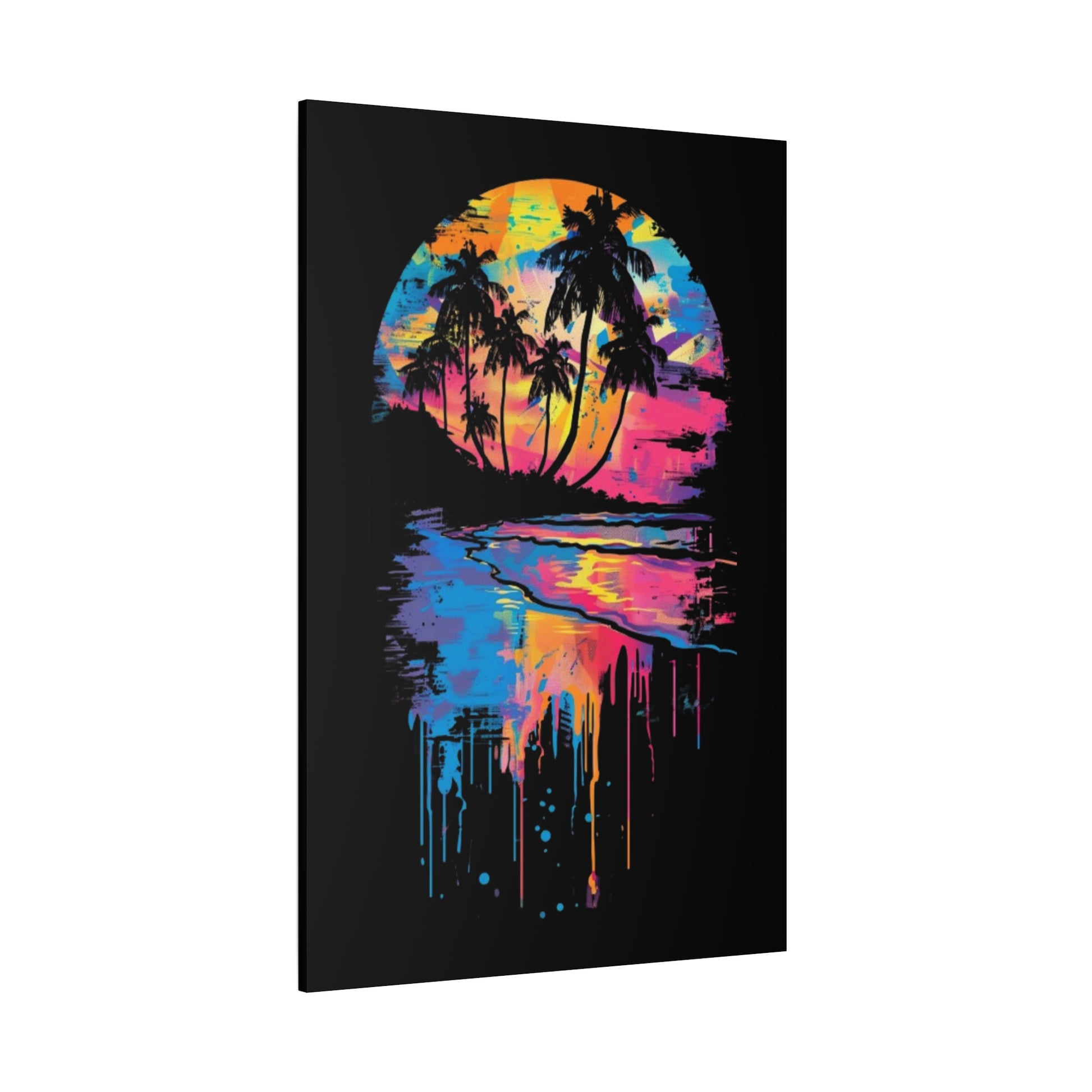 Neon Beach Sunset Canvas Art Print, Tropical Wall Decor, Home Aesthetic, Summer Vibes, Gift for Beach Lovers - VYBE Shop