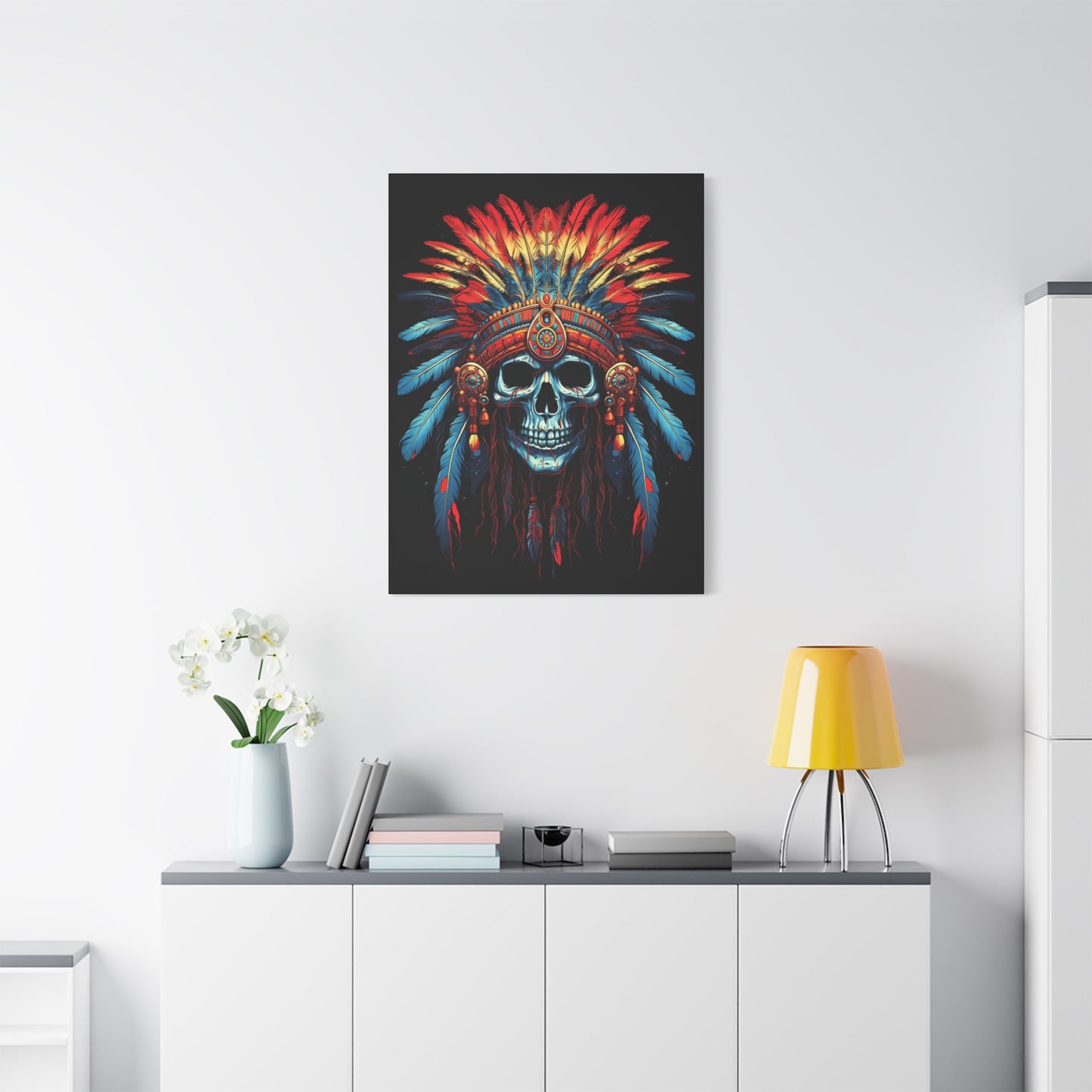 Vibrant Skull Canvas Art, Bohemian Decor, Wall Art, Home Decor, Unique Gift, Tribal Artwork, Colorful Wall Hanging - VYBE Shop