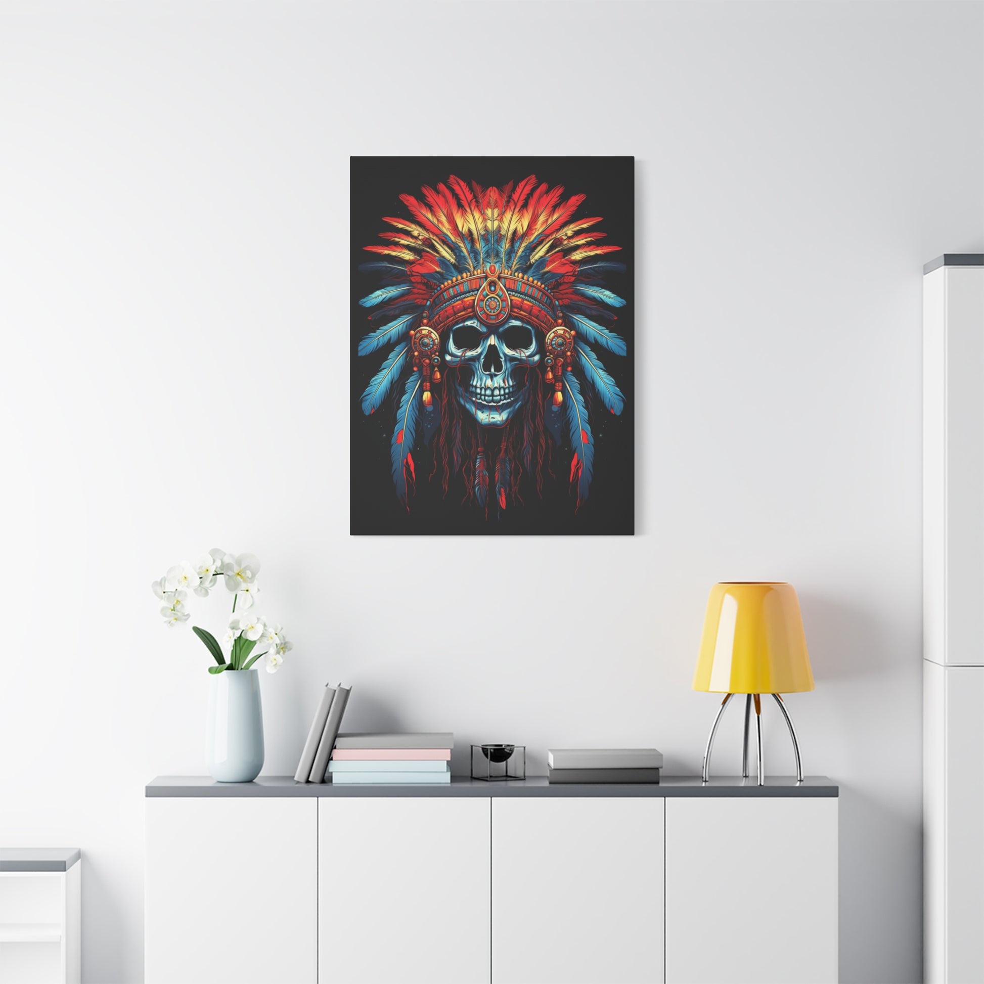 Vibrant Skull Canvas Art, Bohemian Decor, Wall Art, Home Decor, Unique Gift, Tribal Artwork, Colorful Wall Hanging - VYBE Shop
