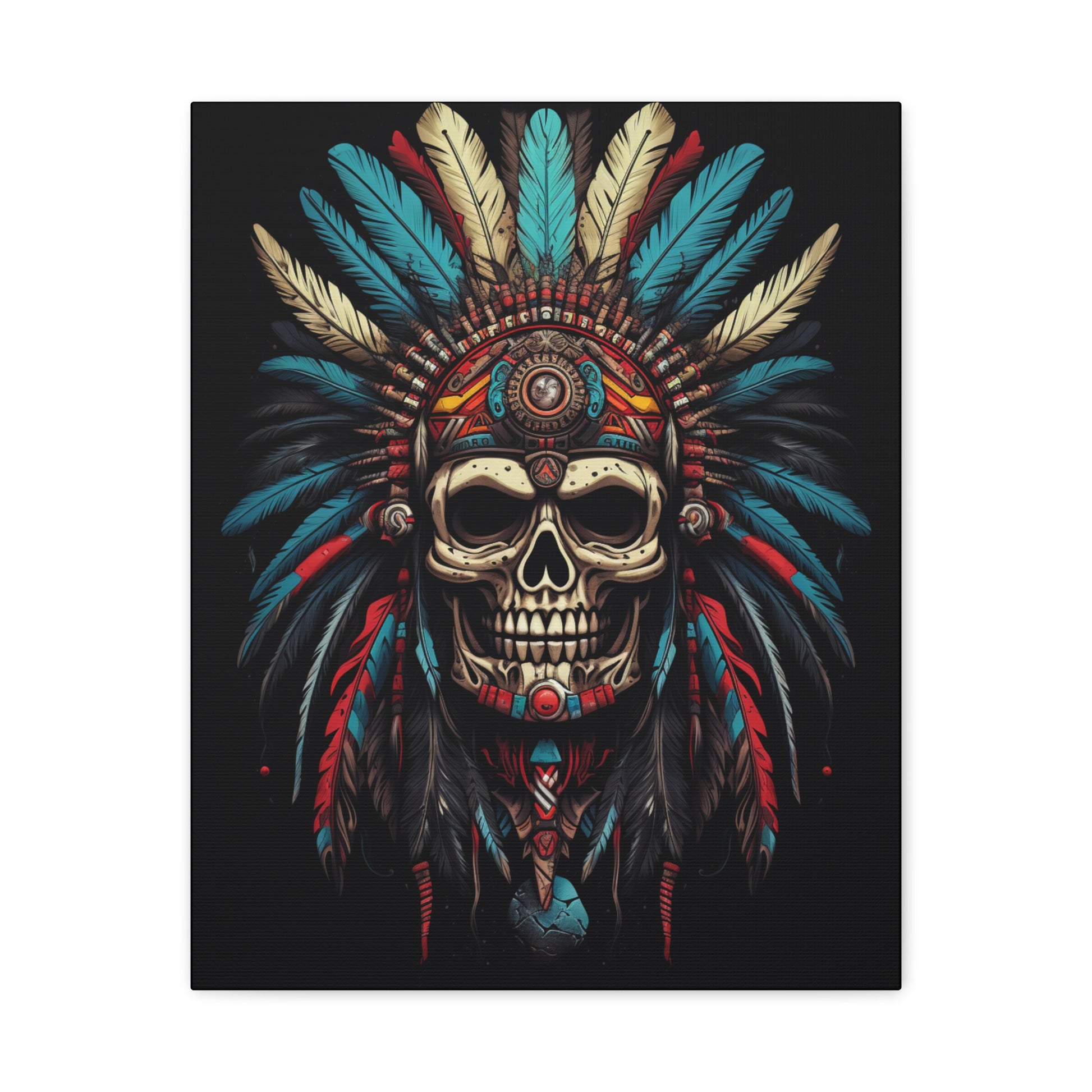 Bohemian Skull Canvas Art Print, Stretched Wall Decor, Unique Skull Artwork, Home Office Decoration, Ideal Gift for Art Lovers - VYBE Shop