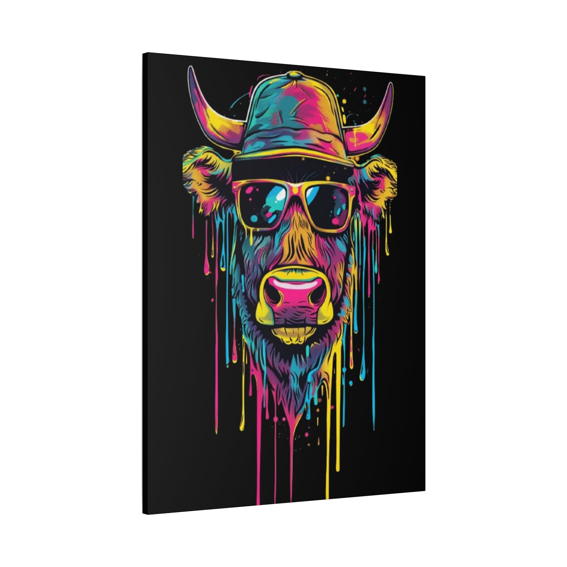 Neon Cow Canvas Wall Art, Funky Cow Print for Home Decor, Cow Lover Gift, Bright Wall Hanging, Unique Art for Living Room - VYBE Shop