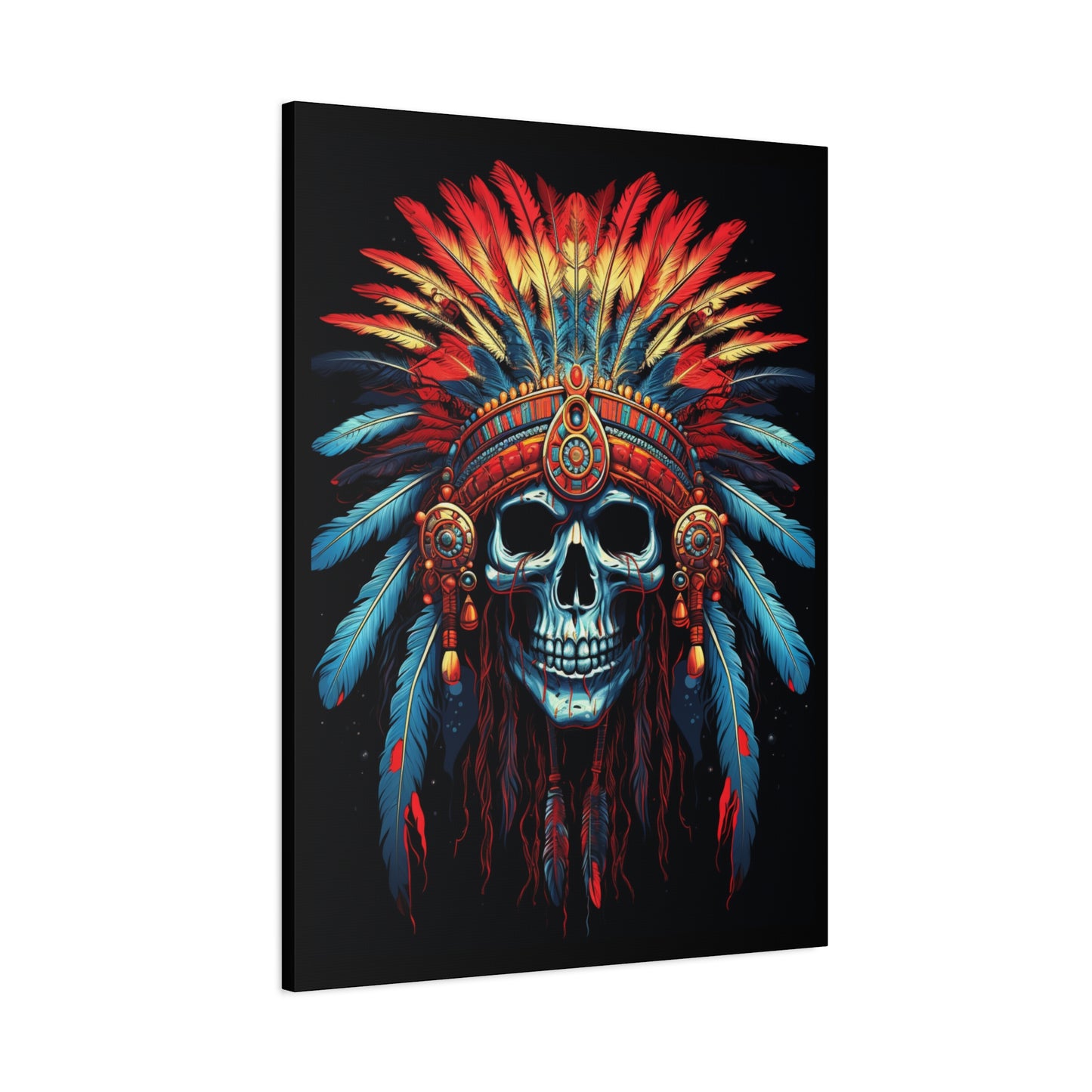 Vibrant Skull Canvas Art, Bohemian Decor, Wall Art, Home Decor, Unique Gift, Tribal Artwork, Colorful Wall Hanging - VYBE Shop