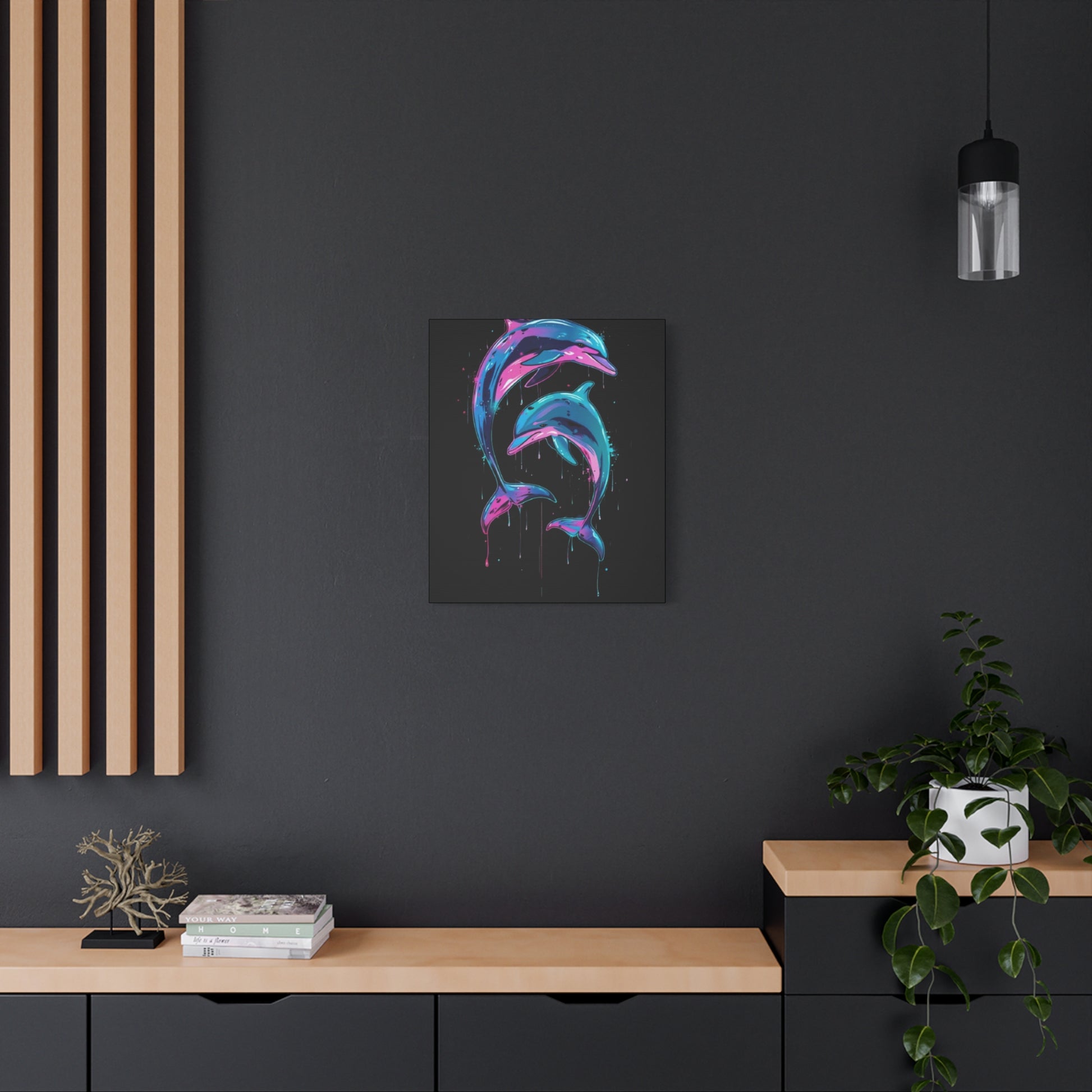 Neon Dolphin Design, Framed Canvas - VYBE Shop