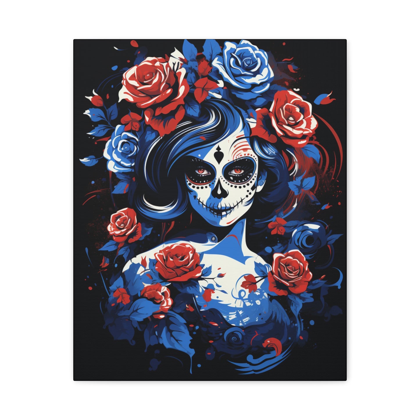 Stretched Canvas Art Print, Colorful Floral Skull Design, Wall Decor for Home, Dia de los Muertos, Gothic Vibe, Unique Gift, Art Lovers - VYBE Shop
