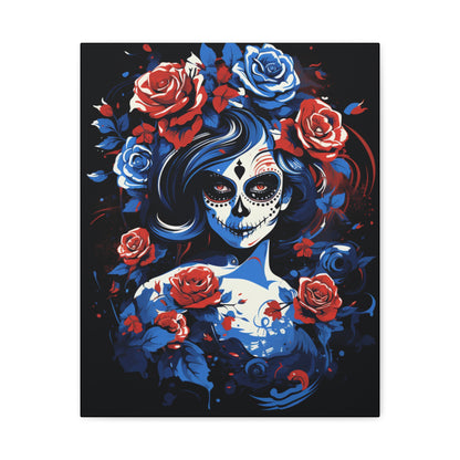 Stretched Canvas Art Print, Colorful Floral Skull Design, Wall Decor for Home, Dia de los Muertos, Gothic Vibe, Unique Gift, Art Lovers - VYBE Shop