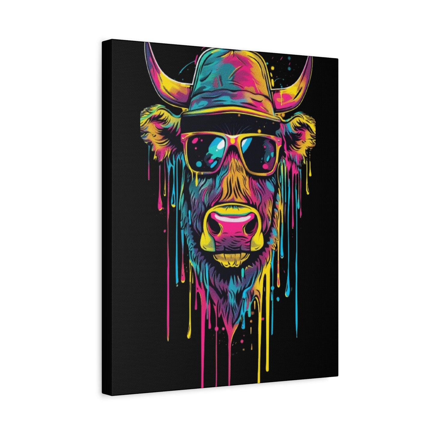 Neon Cow Canvas Wall Art, Funky Cow Print for Home Decor, Cow Lover Gift, Bright Wall Hanging, Unique Art for Living Room - VYBE Shop