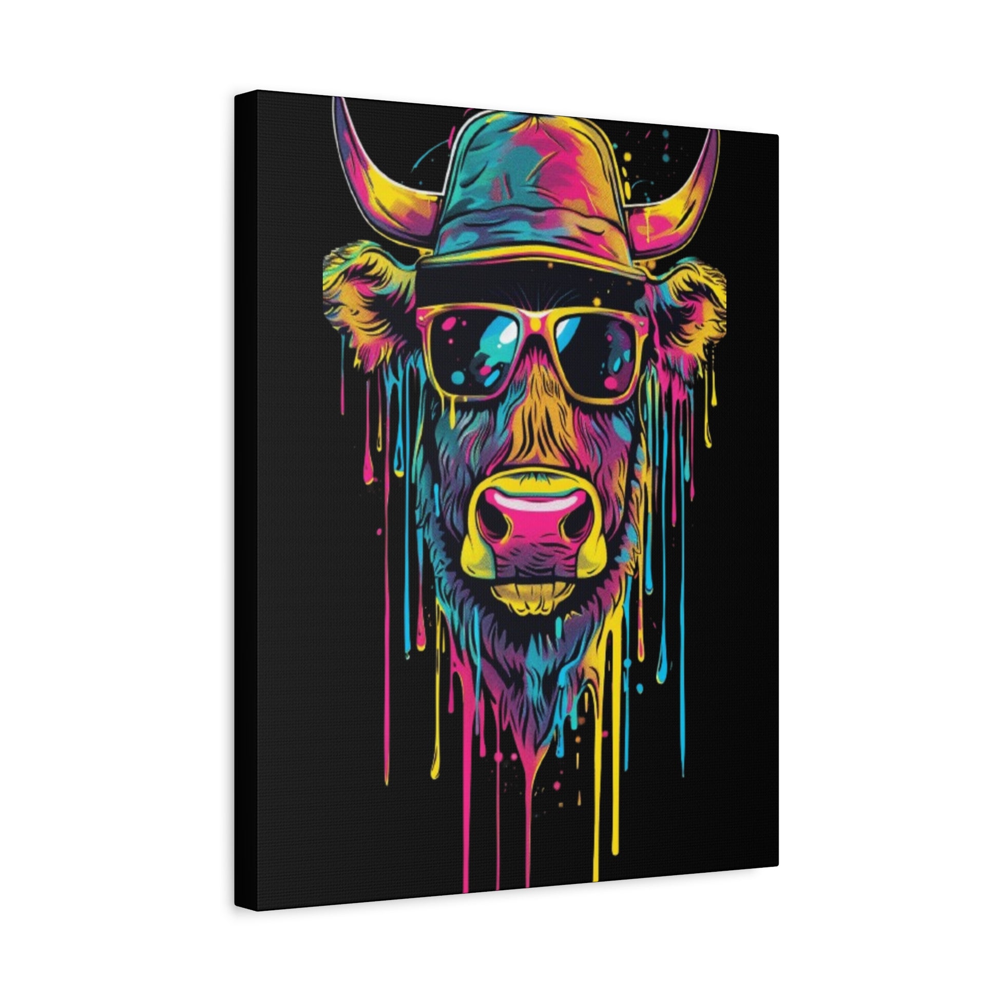 Neon Cow Canvas Wall Art, Funky Cow Print for Home Decor, Cow Lover Gift, Bright Wall Hanging, Unique Art for Living Room - VYBE Shop