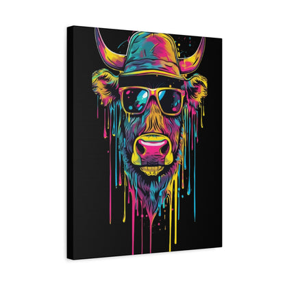 Neon Cow Canvas Wall Art, Funky Cow Print for Home Decor, Cow Lover Gift, Bright Wall Hanging, Unique Art for Living Room - VYBE Shop