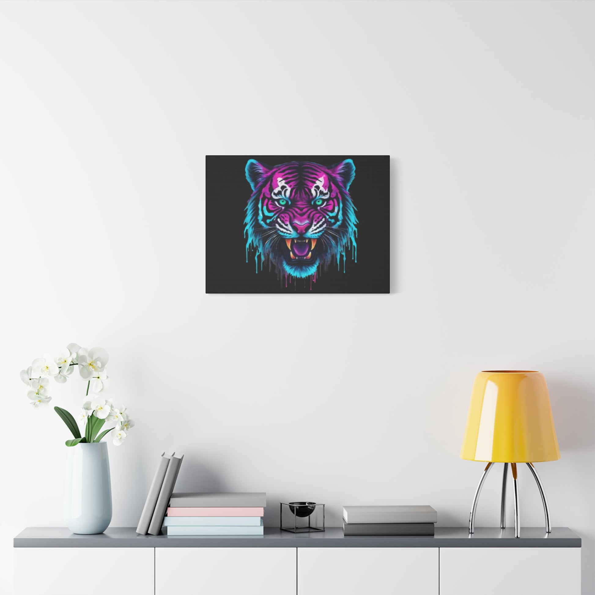 Neon Tiger Canvas Art, Wall Decor, Colorful Animal Artwork, Home Interior, Gift for Animal Lovers, Unique Wall Hanging - VYBE Shop