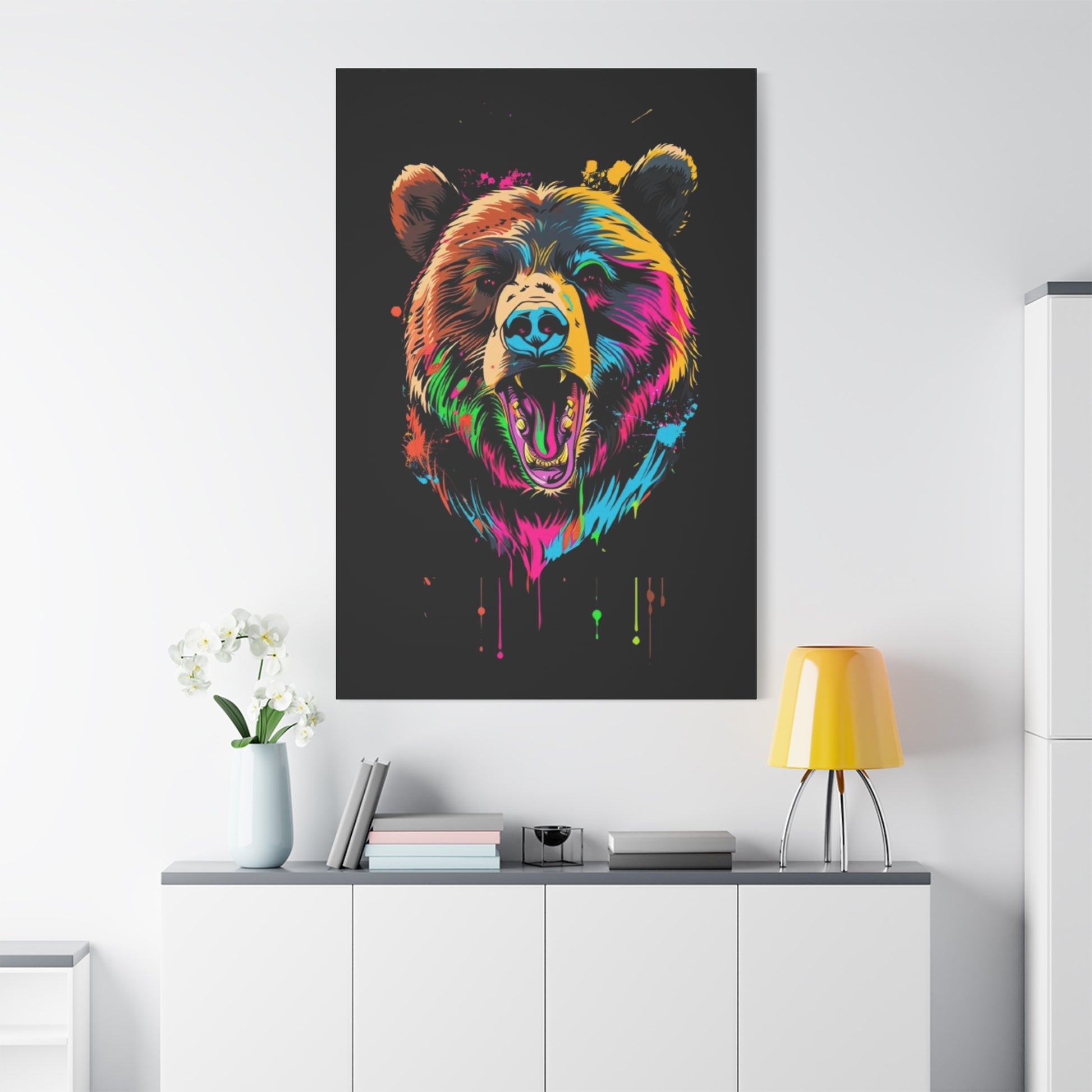 Neon Bear Canvas Art, Colorful Animal Wall Decor, Wildlife Gift, Modern Home Accent, Unique Artwork for Nature Lovers - VYBE Shop