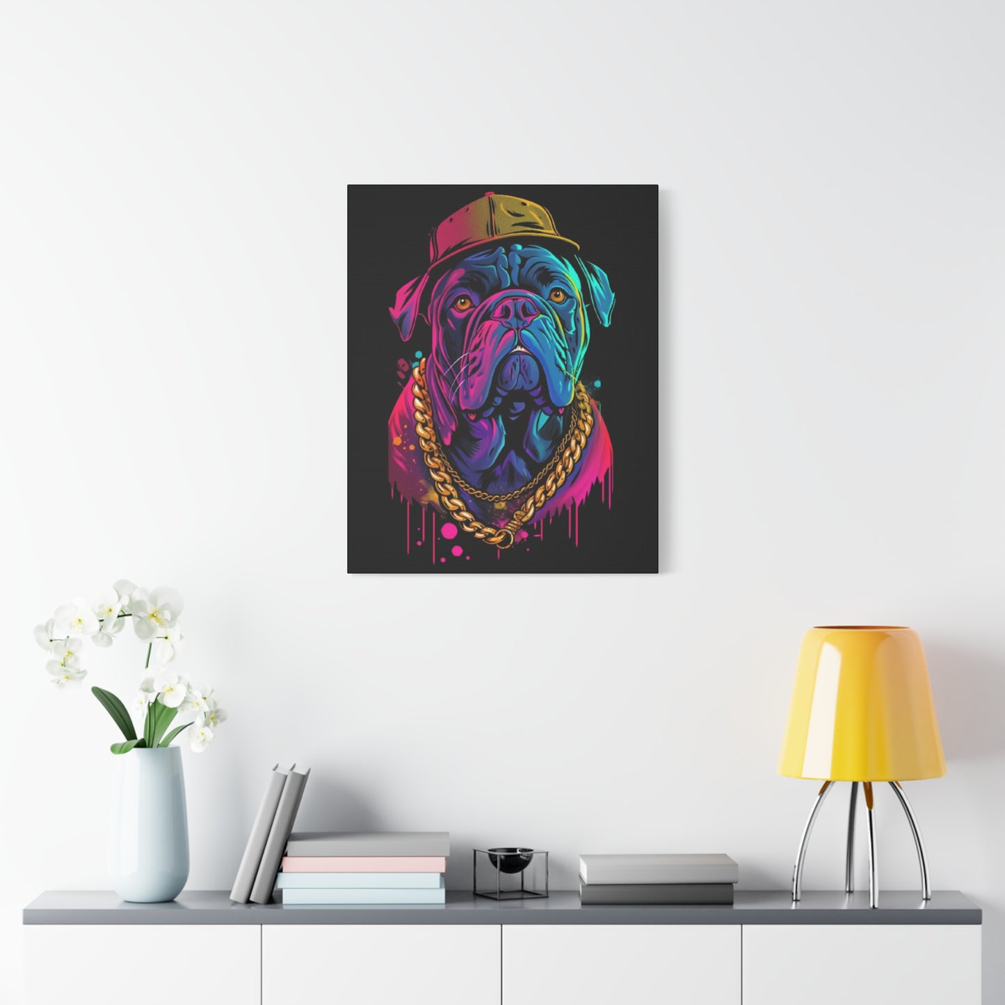 Neon Bulldog Canvas Art, Colorful Dog Wall Decor, Funky Pet Portrait, Dog Lover Gift, Unique Home Decoration - VYBE Shop