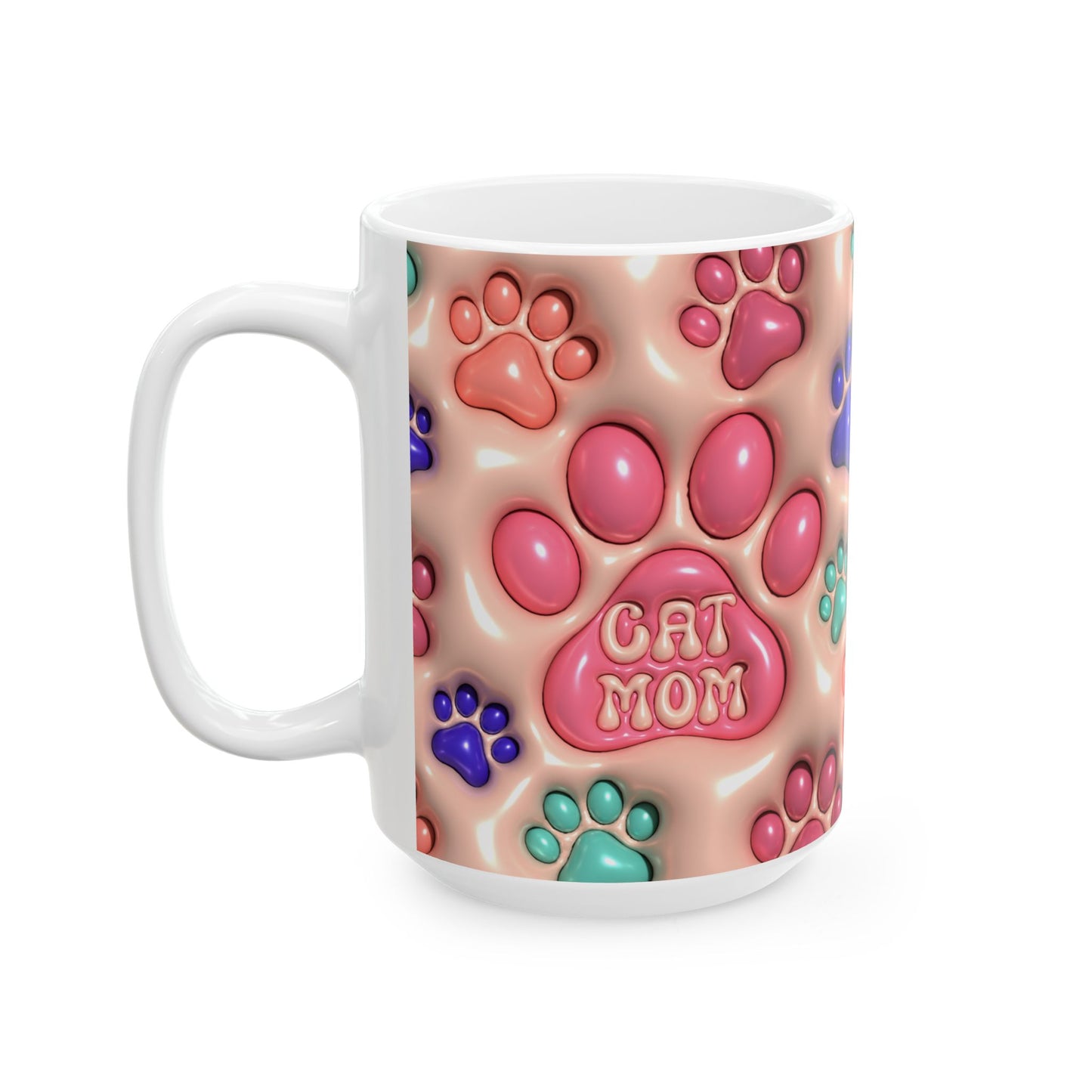 Colorful Paw Print Ceramic Mug - Inflated Design 110z and 15Oz - VYBE
