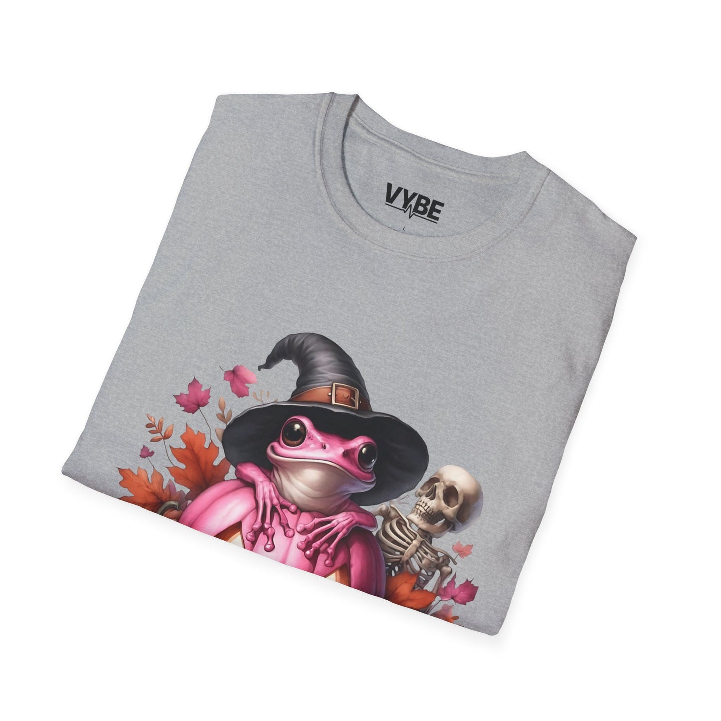 Halloween- Cute Pink Halloween Frog T-Shirt, Pumpkin Tee, Fall Apparel, Unisex Halloween Shirt, Cute Skeleton Design - VYBE Shop