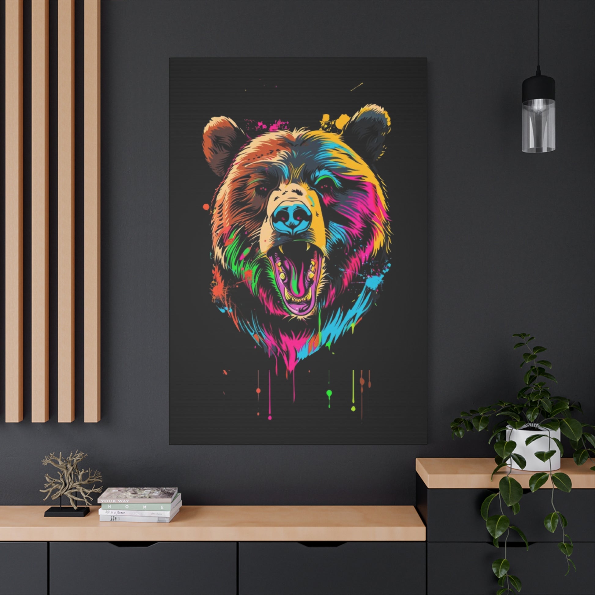 Neon Bear Canvas Art, Colorful Animal Wall Decor, Wildlife Gift, Modern Home Accent, Unique Artwork for Nature Lovers - VYBE Shop