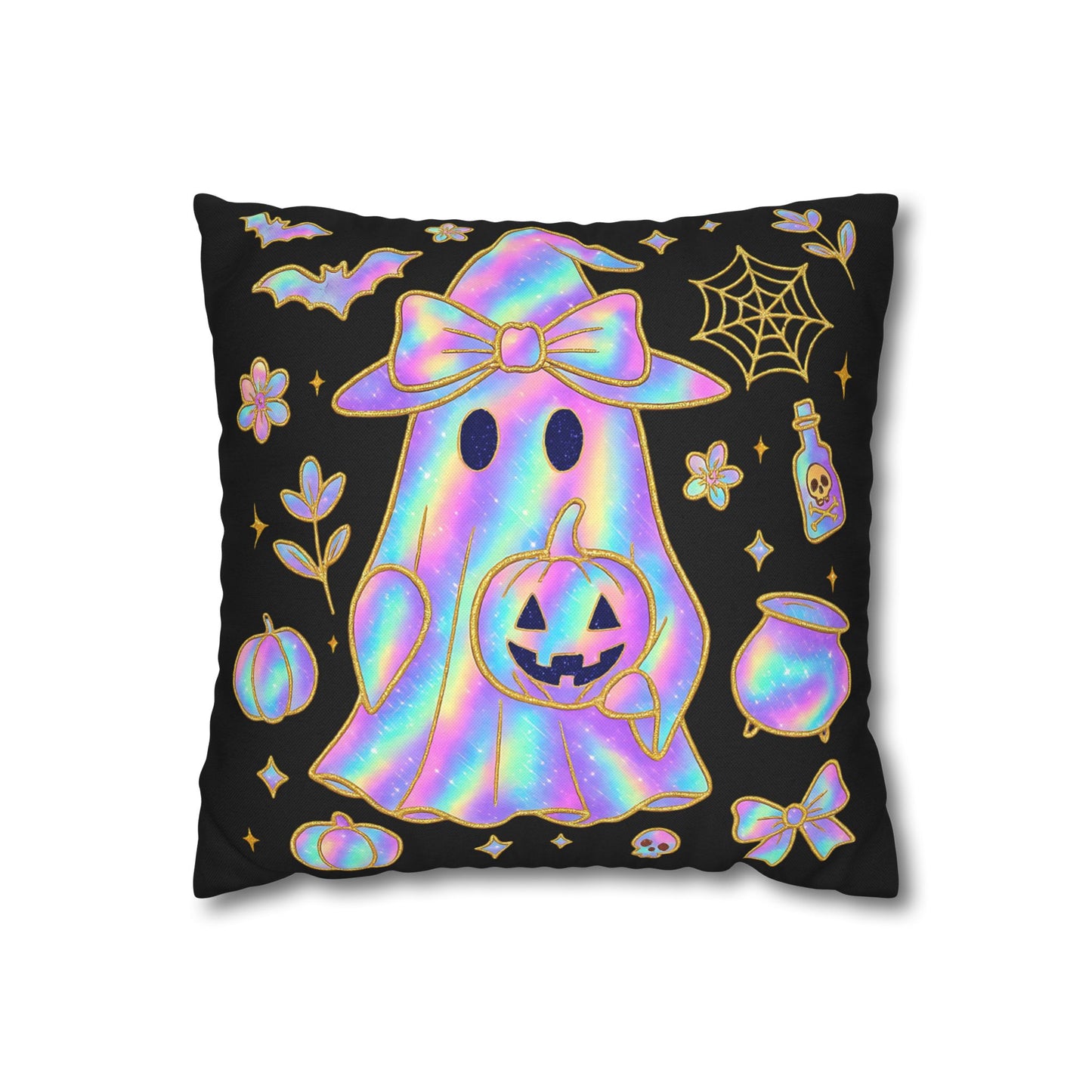 Holographic Ghost Pillowcase - Cozy Halloween Decor, Cute Cushion Cover, Spooky Gift for Fall Vibes - VYBE Shop