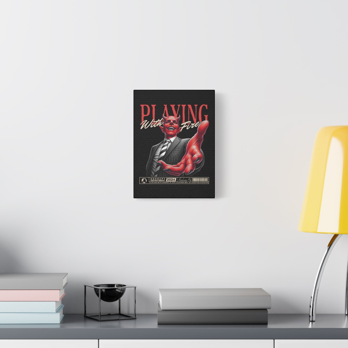 Devil Themed Canvas Wall Art, Playing With Fire Decor, Unique Home Decoration, Halloween Gift, Quirky Art for Office - VYBE Shop