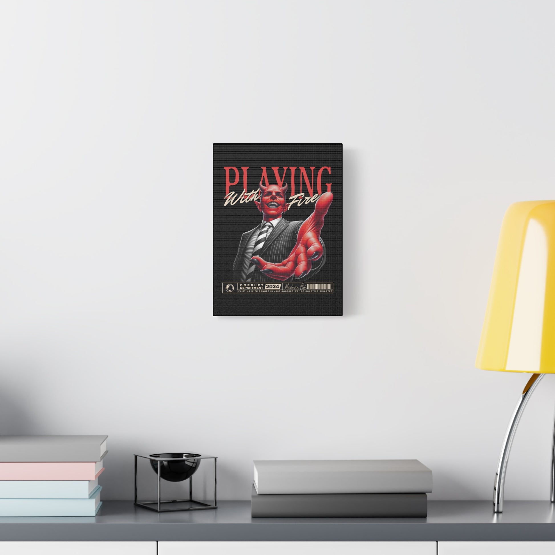 Devil Themed Canvas Wall Art, Playing With Fire Decor, Unique Home Decoration, Halloween Gift, Quirky Art for Office - VYBE Shop