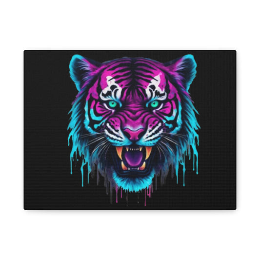 Neon Tiger Canvas Art, Wall Decor, Colorful Animal Artwork, Home Interior, Gift for Animal Lovers, Unique Wall Hanging - VYBE Shop