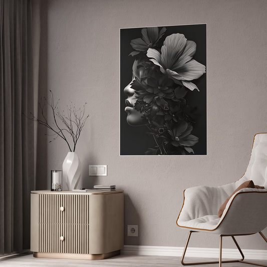 AfroArt Elegant Floral Wall Art Print, Black and White Gloss Poster - VYBE Shop