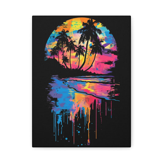 Neon Beach Sunset Canvas Art Print, Tropical Wall Decor, Home Aesthetic, Summer Vibes, Gift for Beach Lovers - VYBE Shop