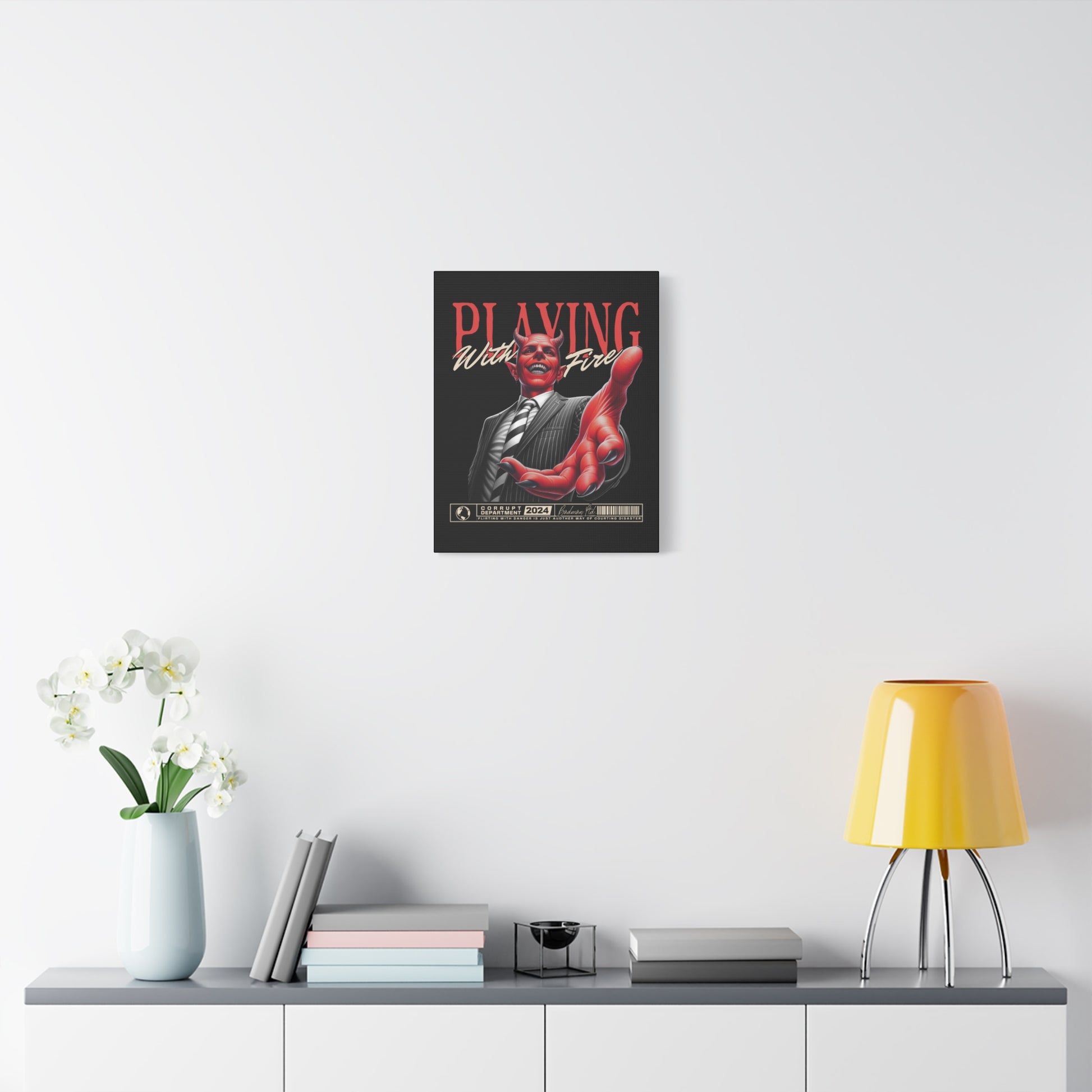 Devil Themed Canvas Wall Art, Playing With Fire Decor, Unique Home Decoration, Halloween Gift, Quirky Art for Office - VYBE Shop
